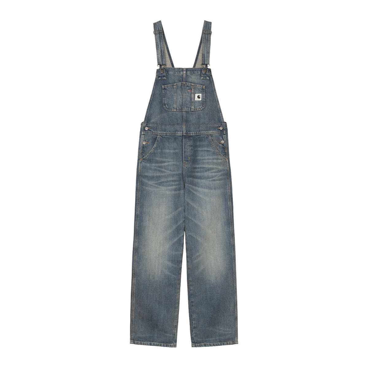 W' Bib Overall Straight - Blue worn used wash