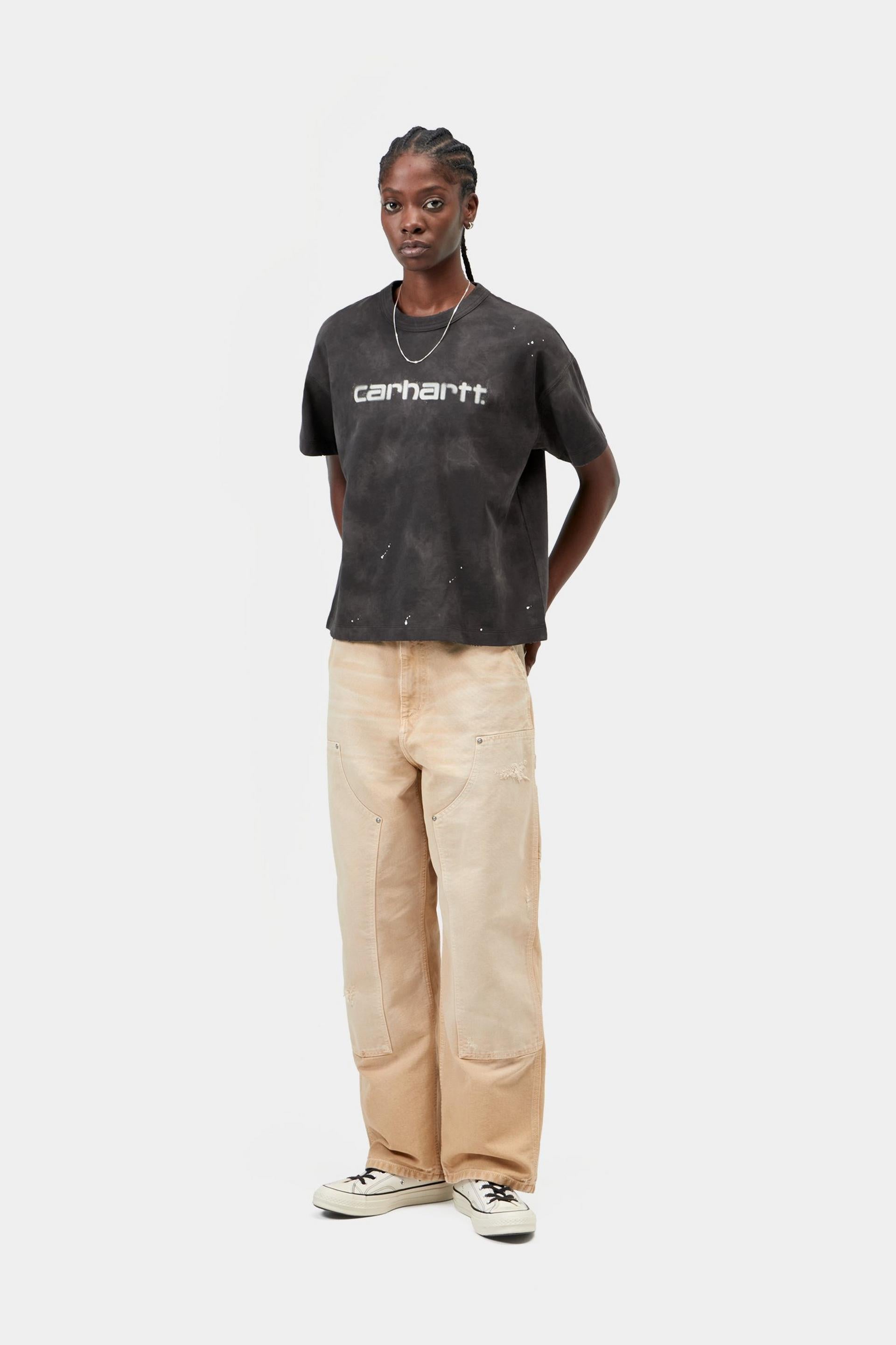 W' S/S Painter T-Shirt - Black, Destroy wash, splatter