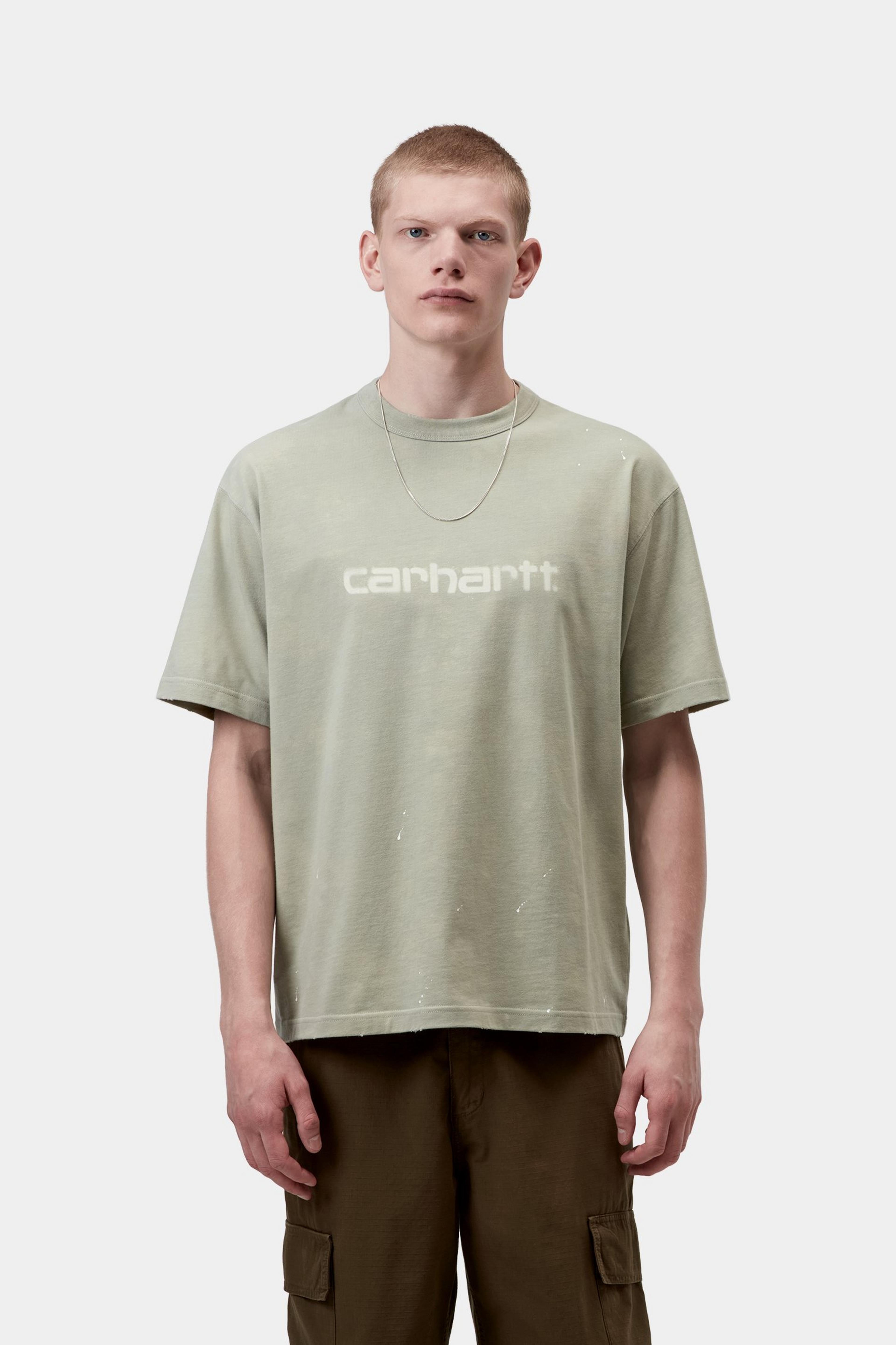 S/S Painter T-Shirt - Shady Green, Destroy wash, splatter