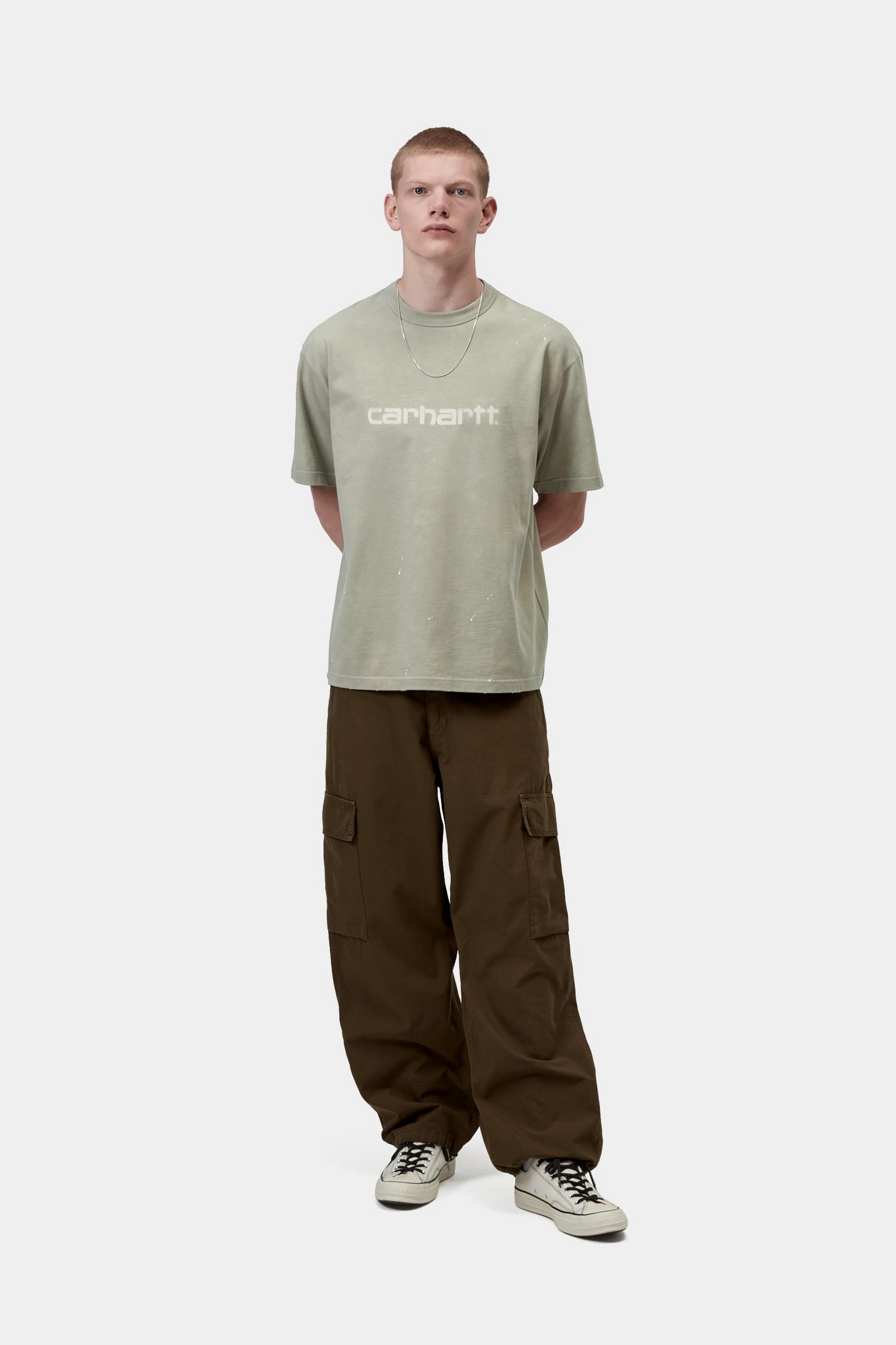 S/S Painter T-Shirt - Shady Green, Destroy wash, splatter