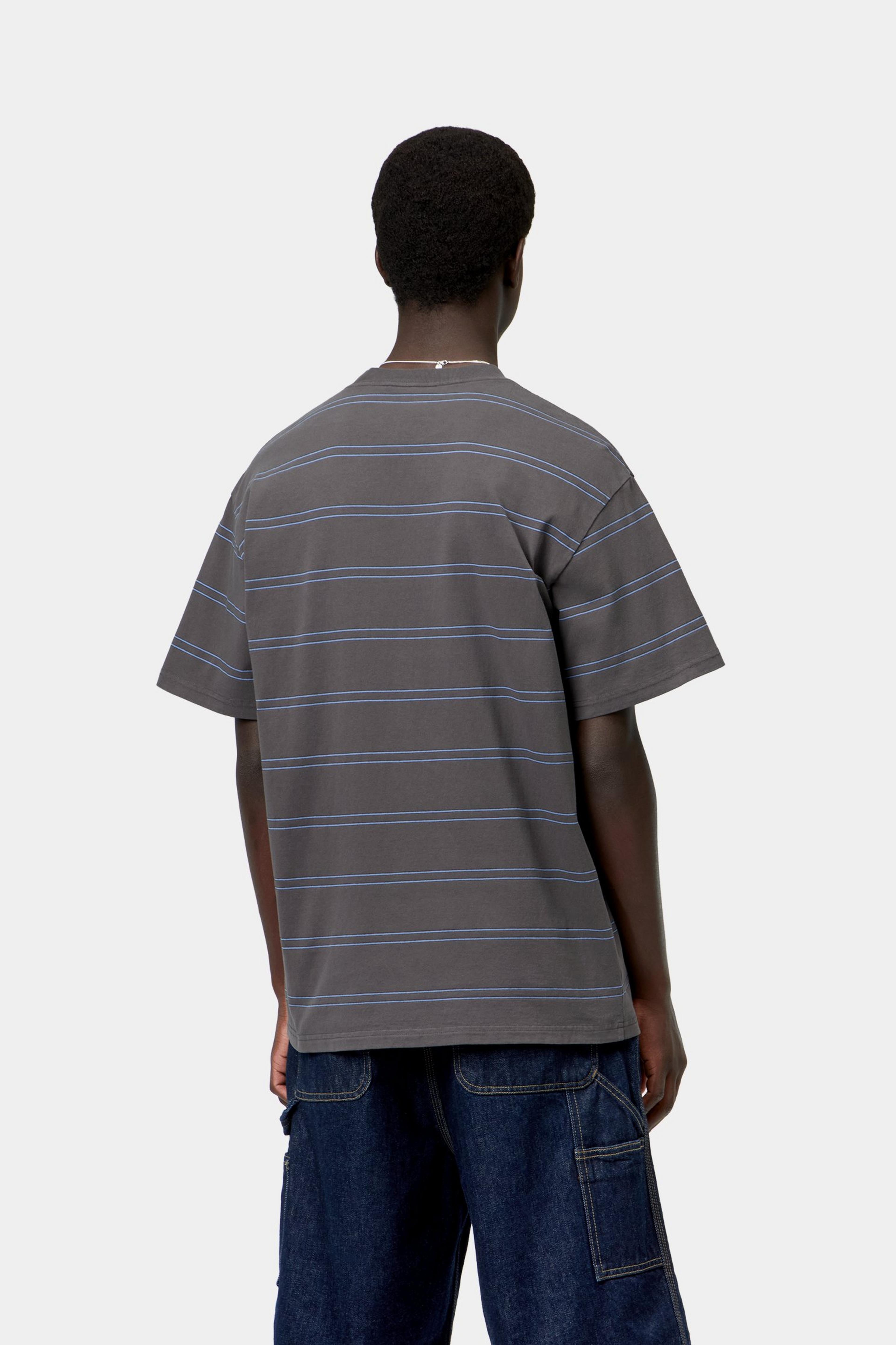 S/S Bert Pocket T-Shirt - Bert Stripe, Graphite / Curacao, Garment dyed