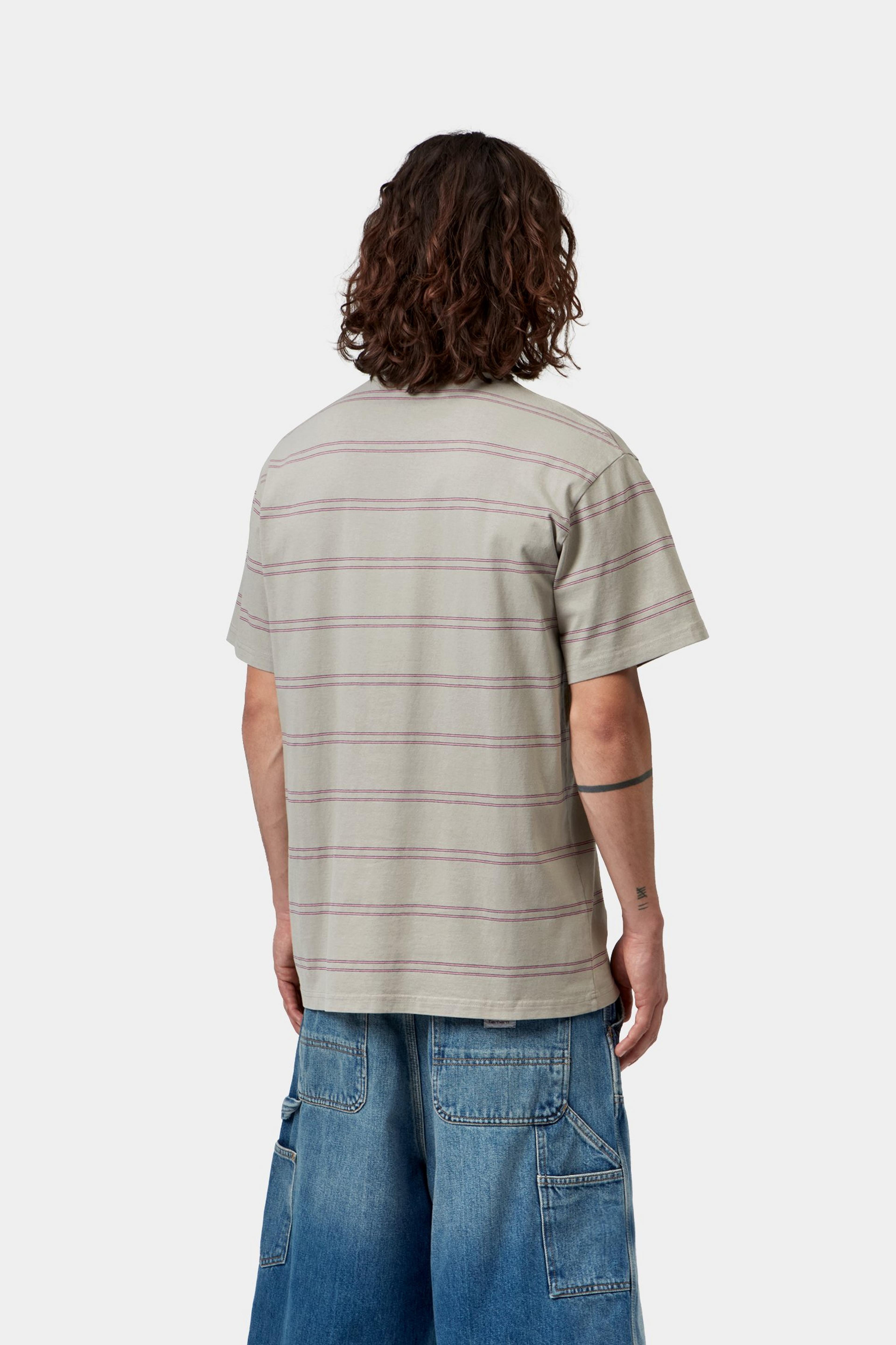 S/S Bert Pocket T-Shirt - Bert Stripe, Shady Green / Havana, Garment dyed