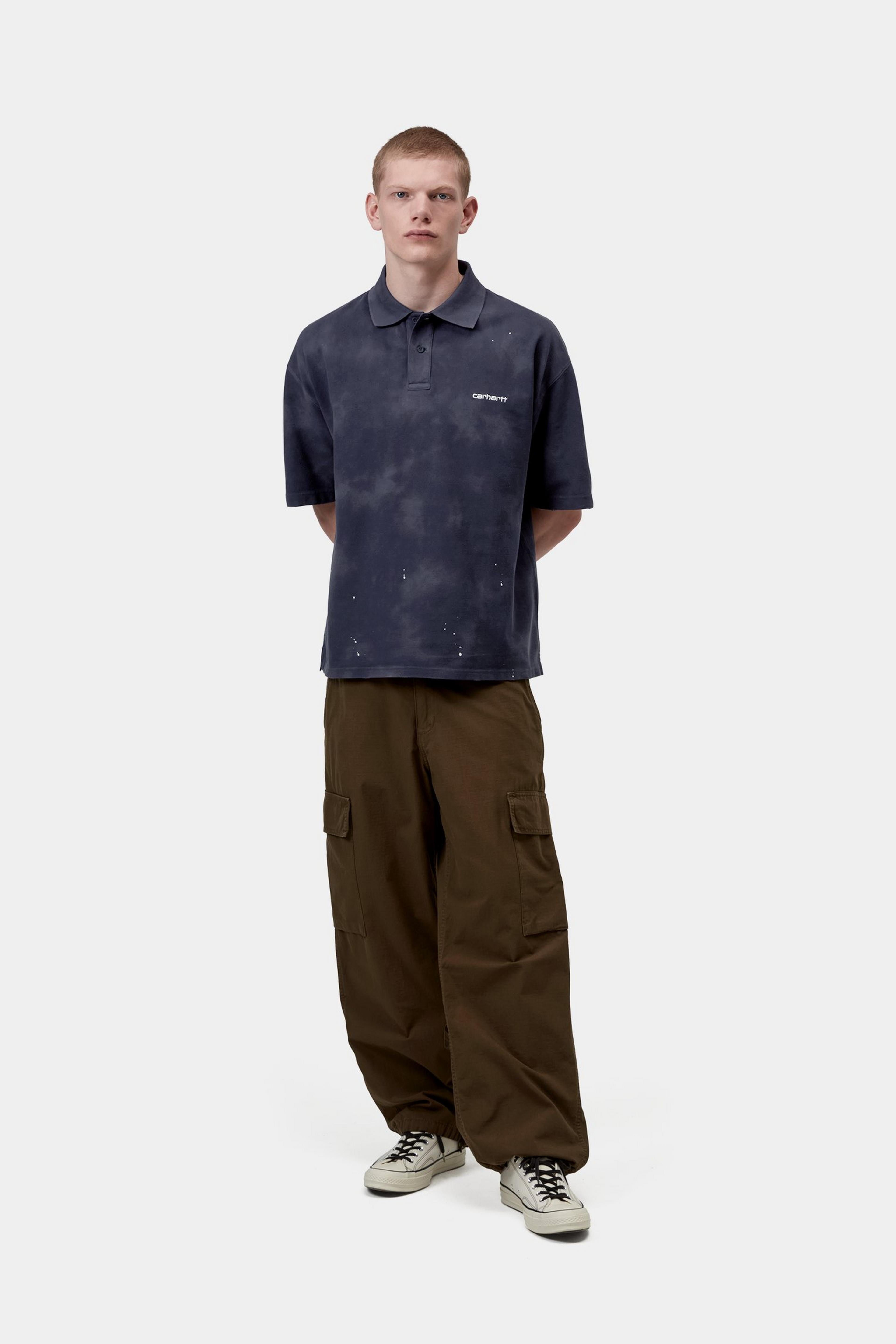 S/S Painter Polo - Dark Navy, Destroy wash, splatter