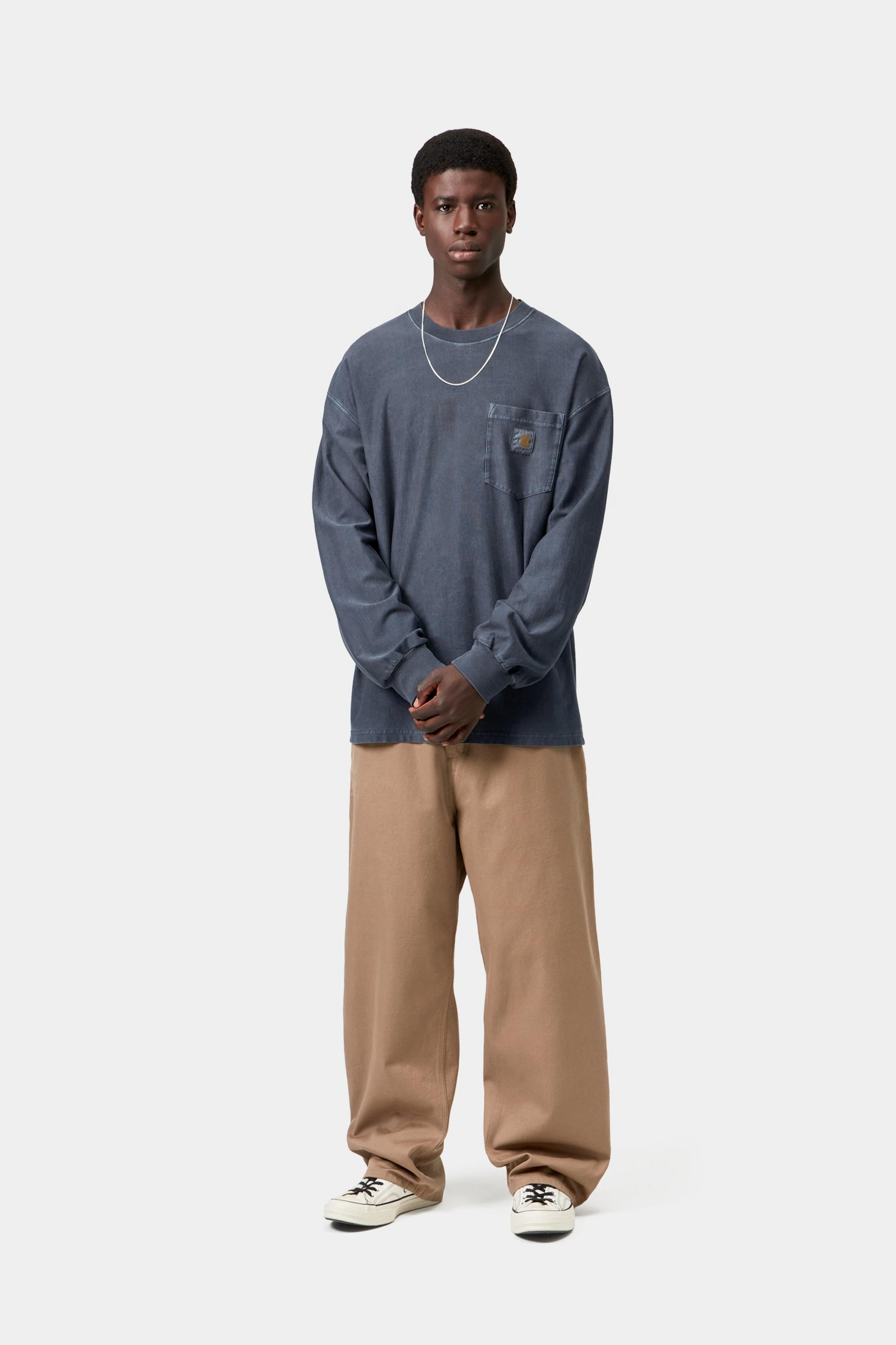 L/S Loose Pocket T-Shirt - Dark Navy, Garment dyed