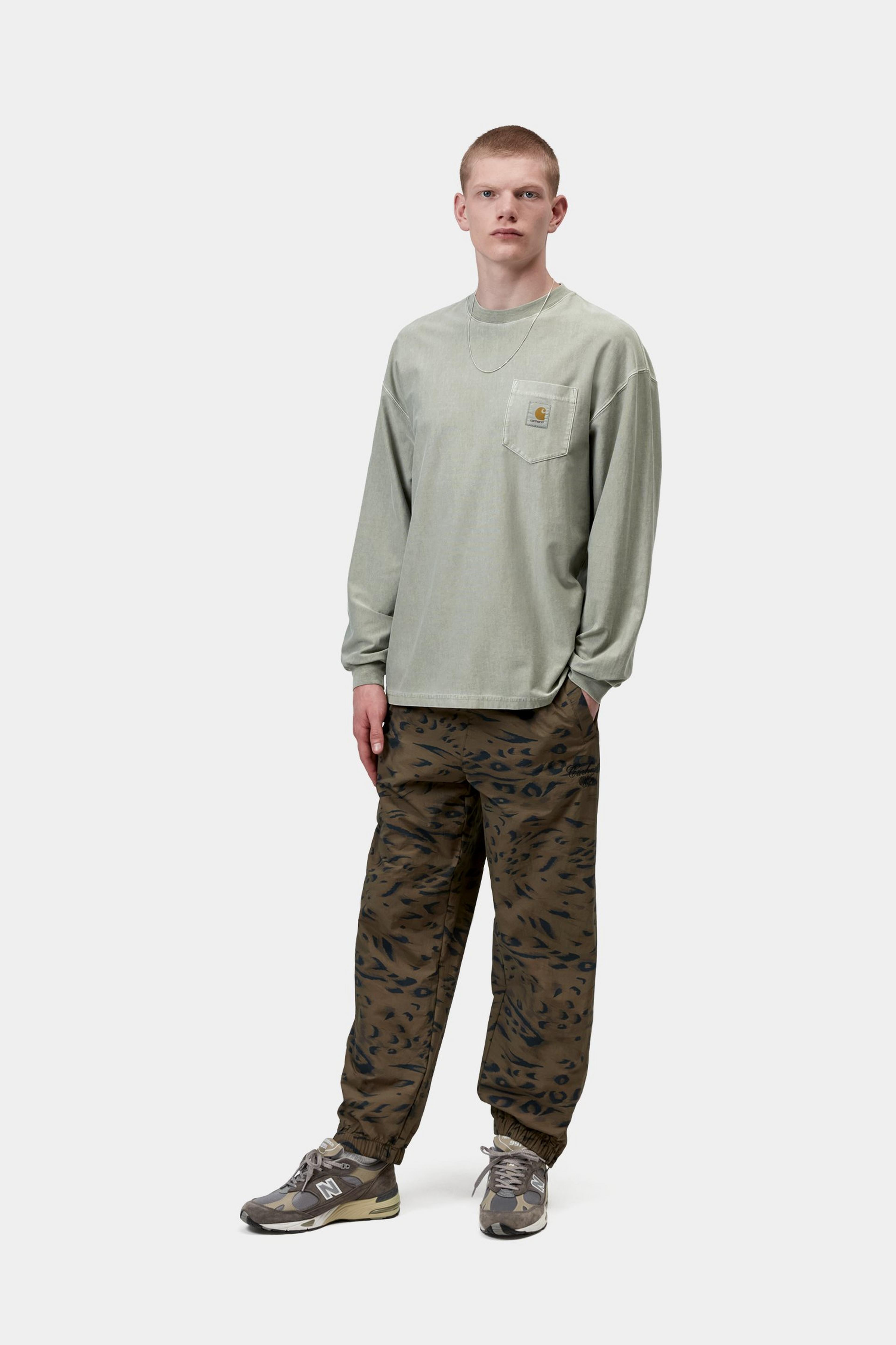 L/S Loose Pocket T-Shirt - Shady Green, Garment dyed