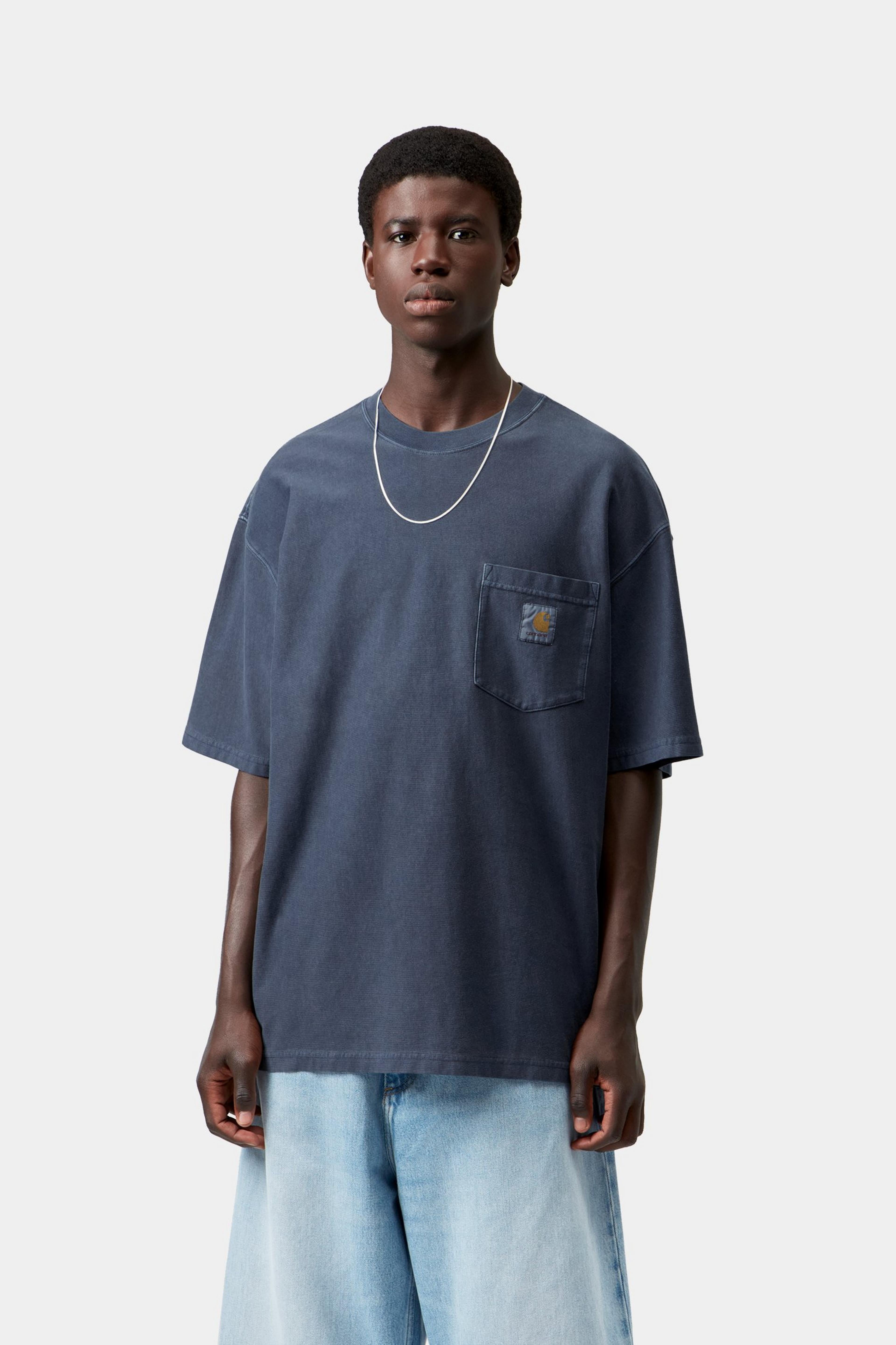S/S Loose Pocket T-Shirt - Dark Navy, Garment dyed