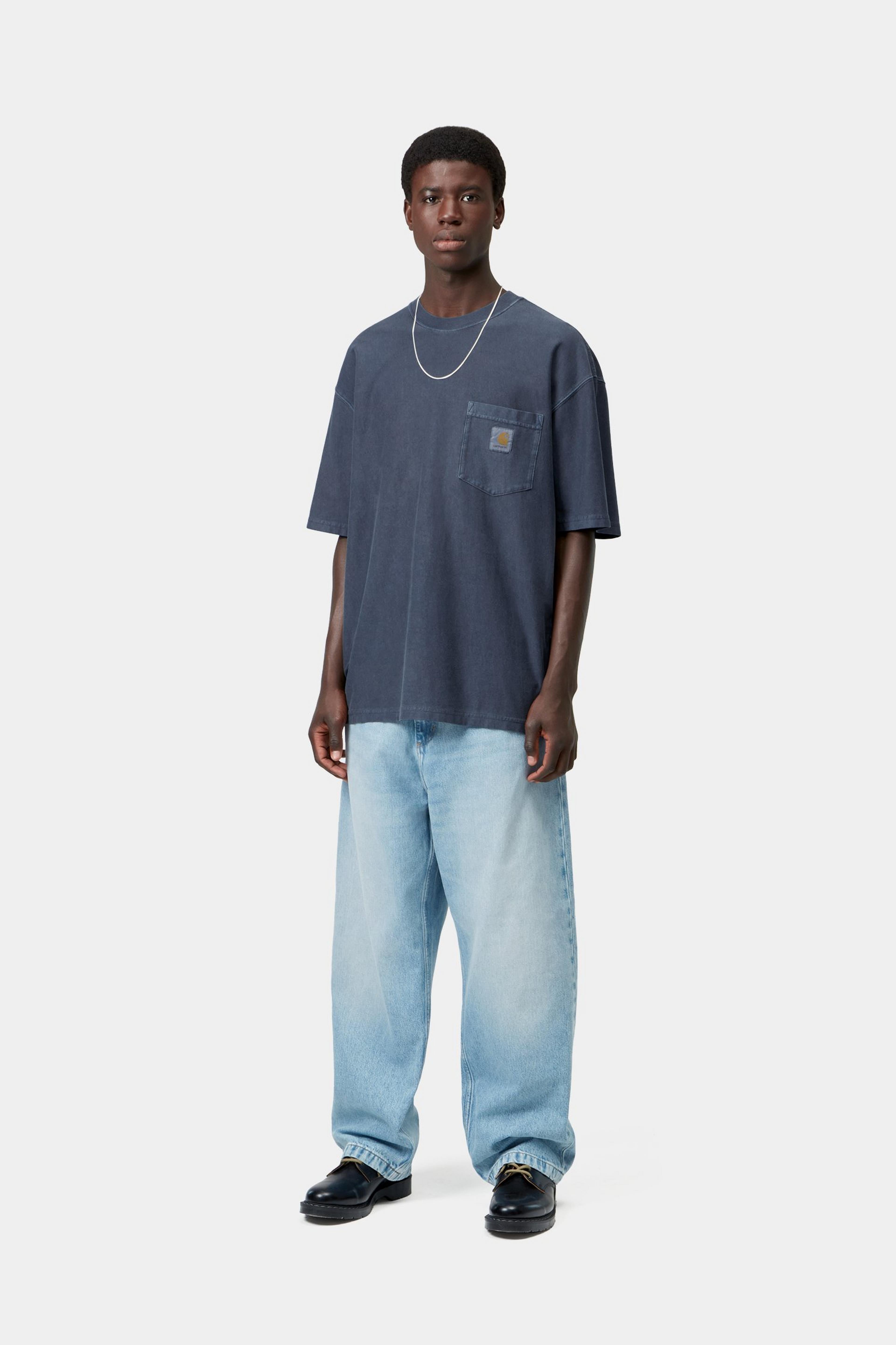 S/S Loose Pocket T-Shirt - Dark Navy, Garment dyed