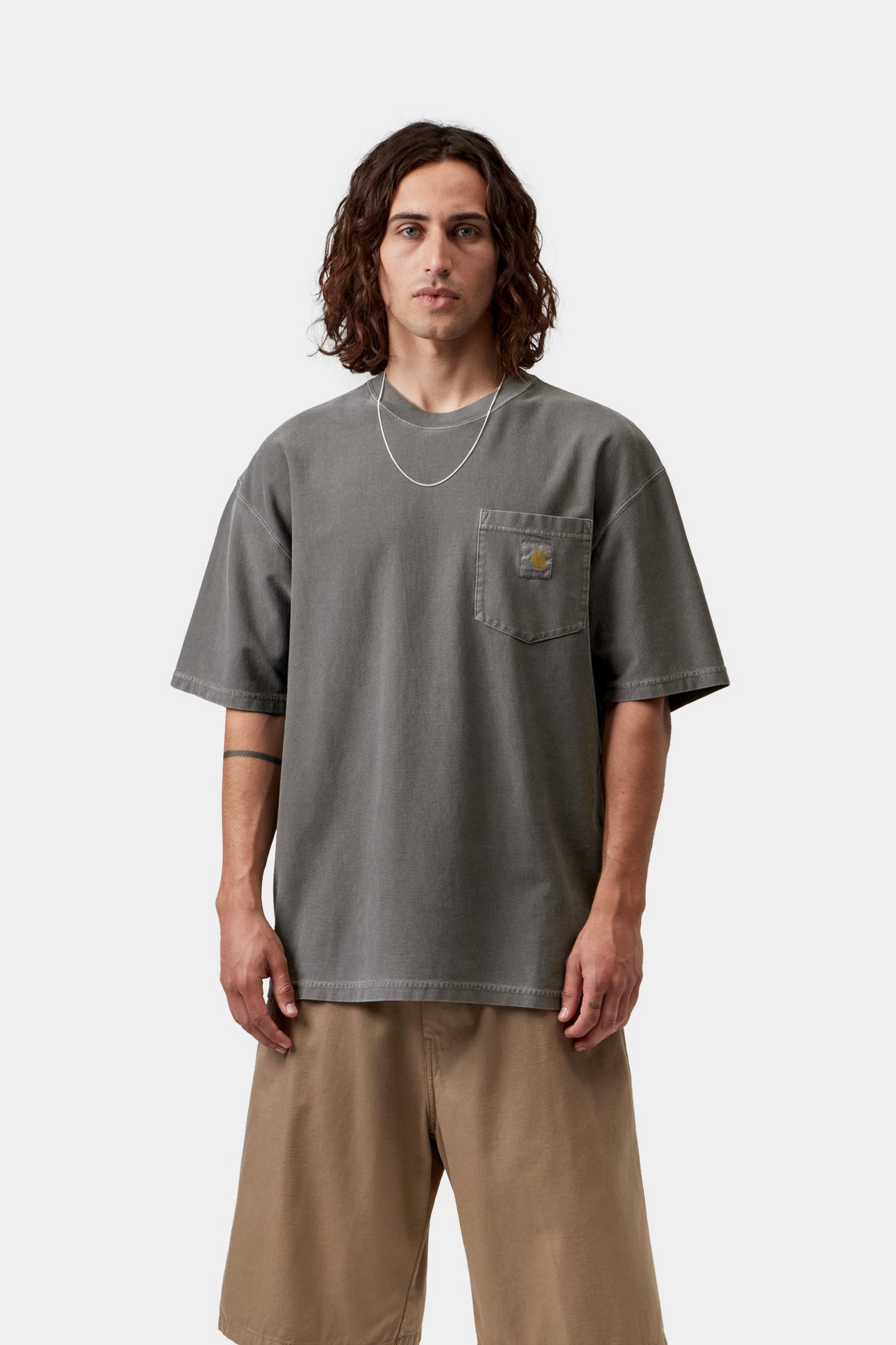 S/S Loose Pocket T-Shirt - Black, Garment dyed