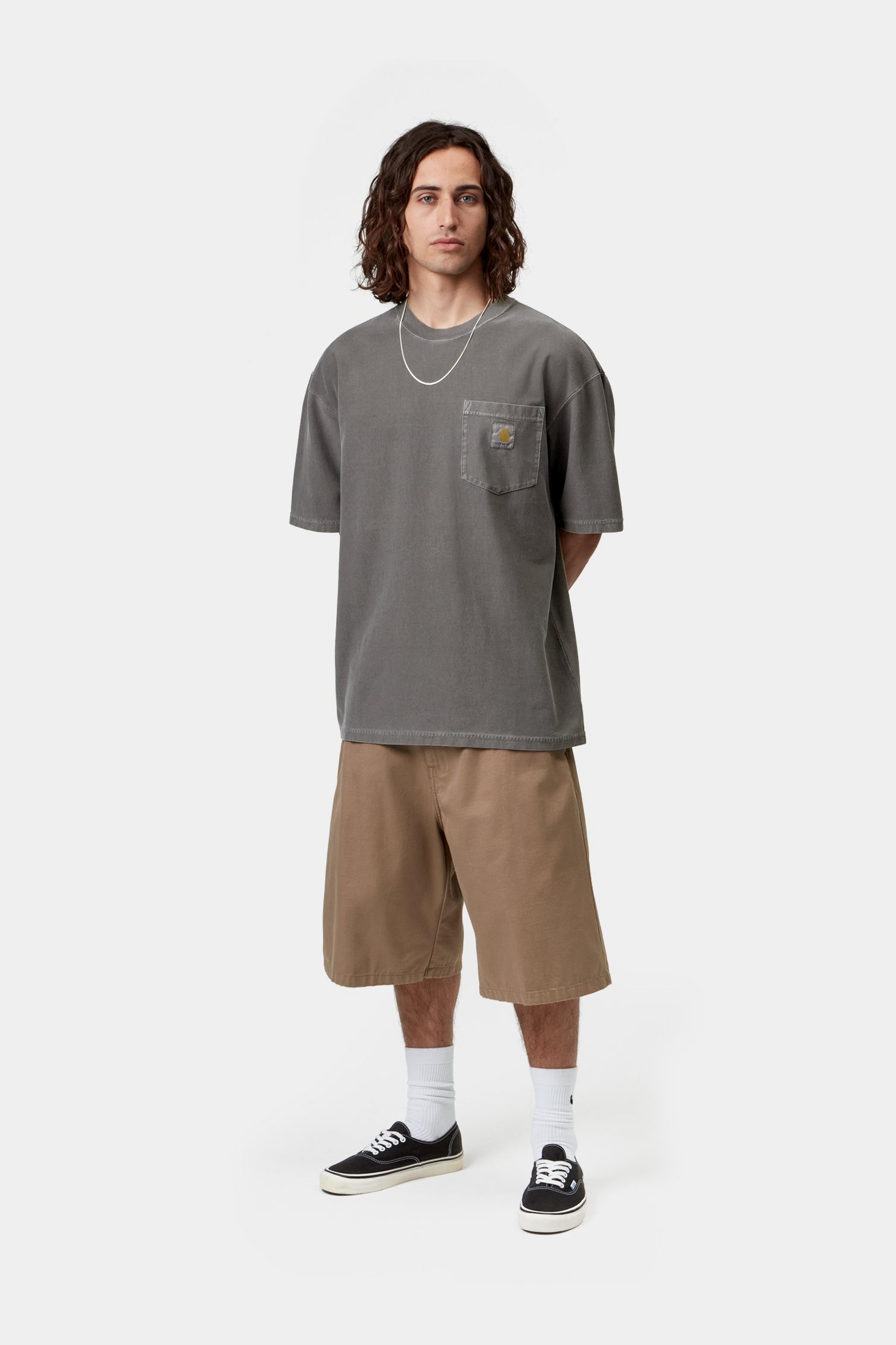 S/S Loose Pocket T-Shirt - Black, Garment dyed