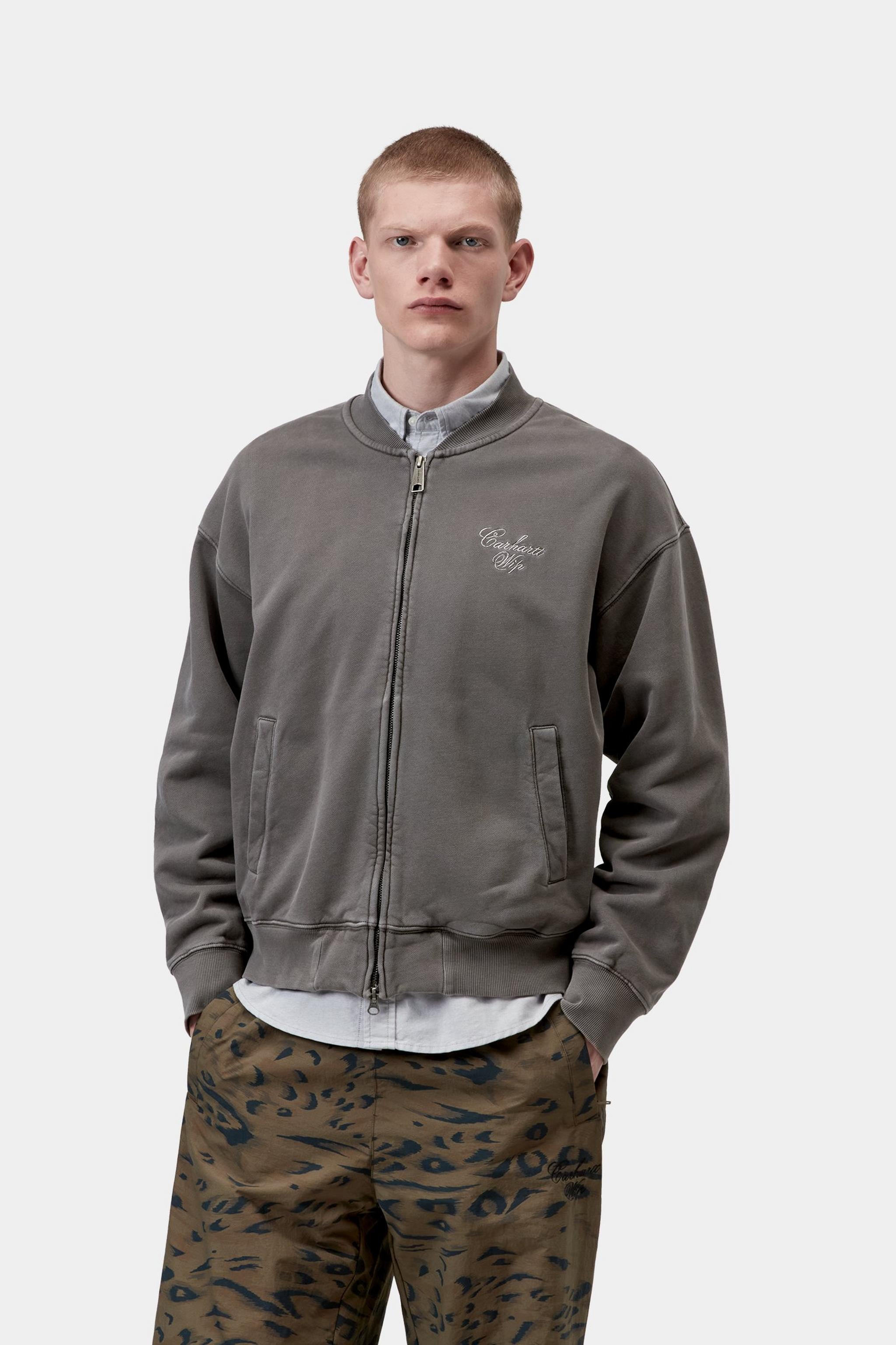 Longhand Bomber - Black / White, Garment dyed