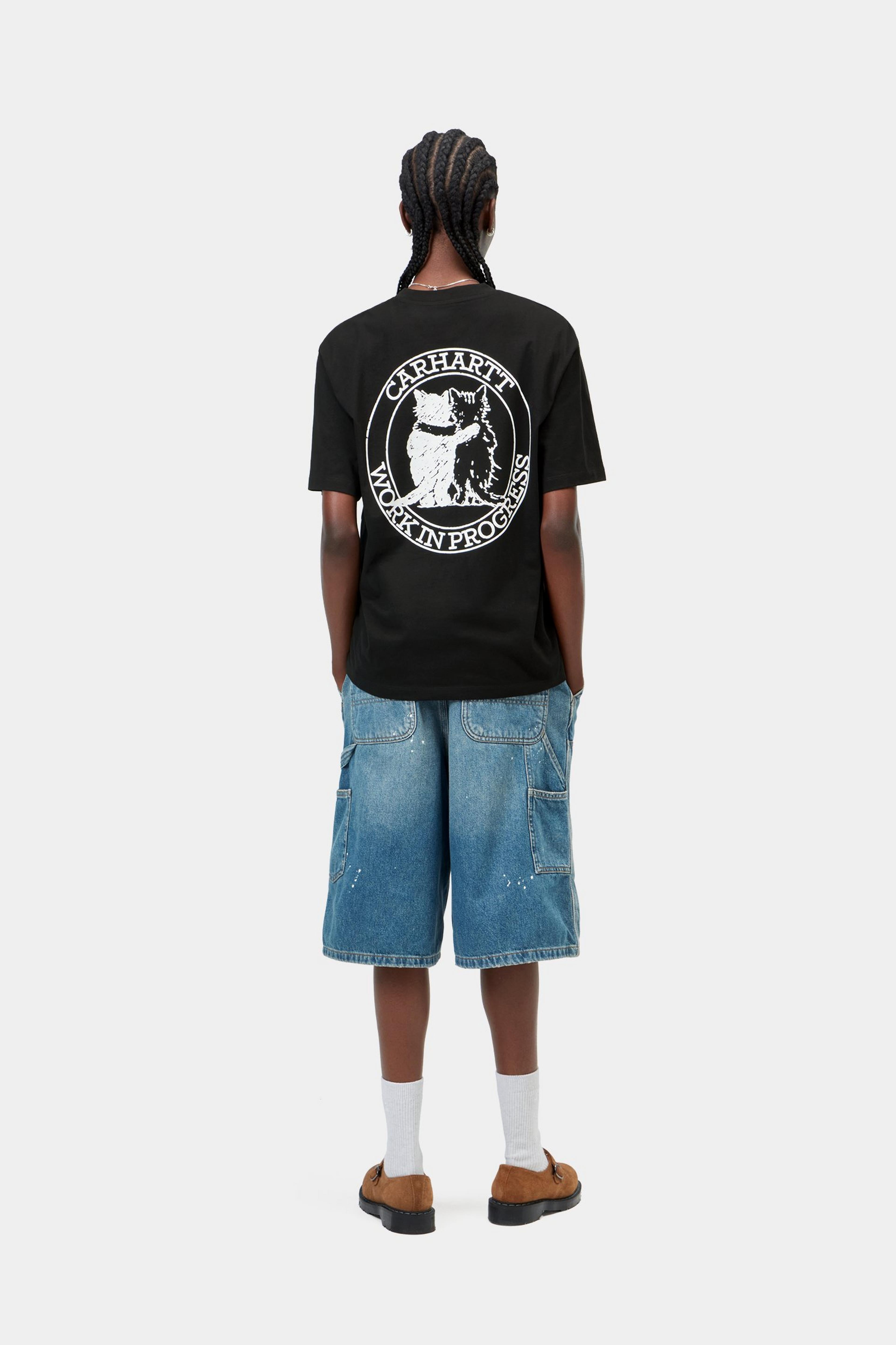 W' S/S Hugging Cats T-Shirt - Black