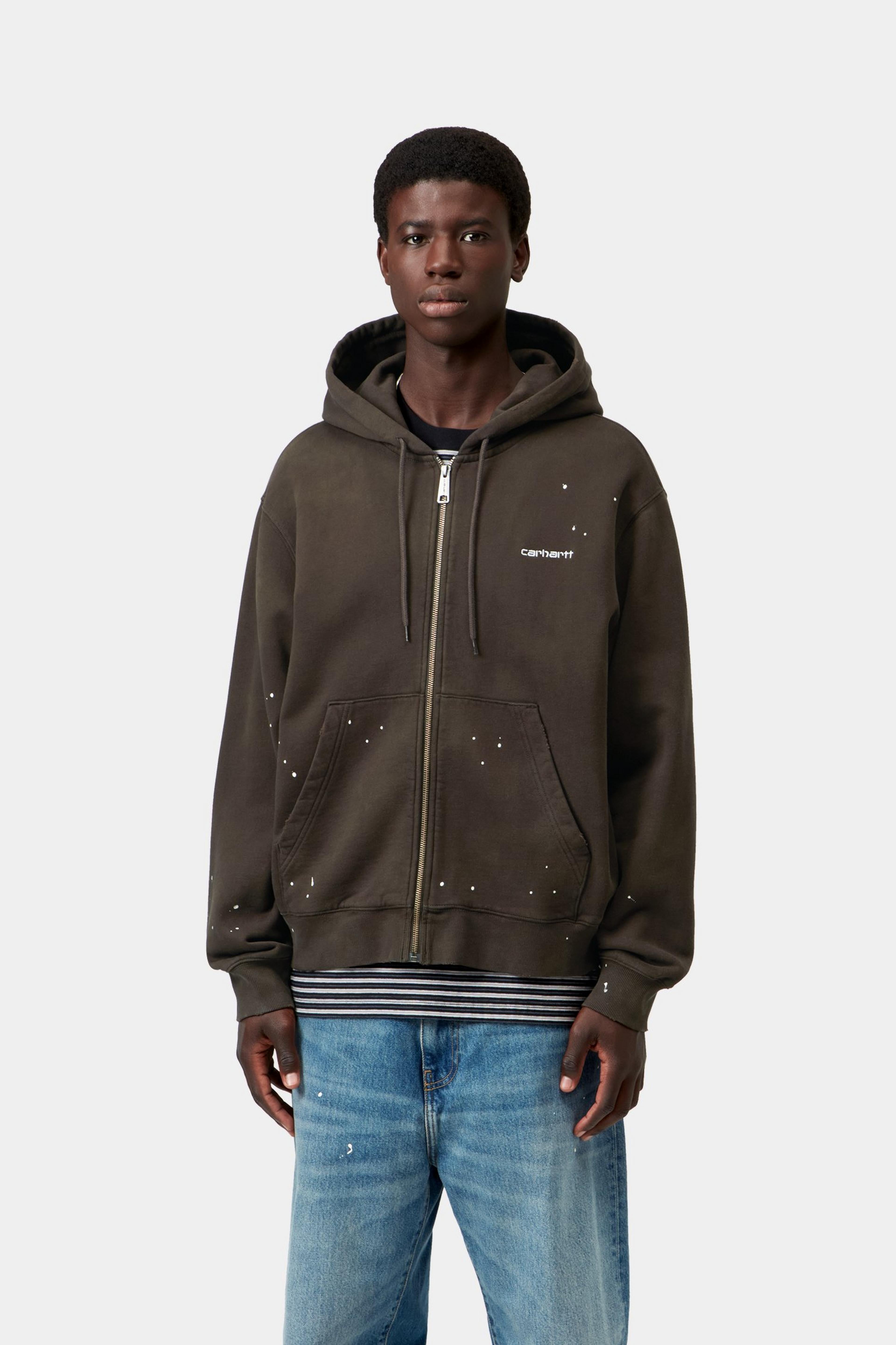 Hooded Painter Jacket - Tobacco, Destroy wash, splatter