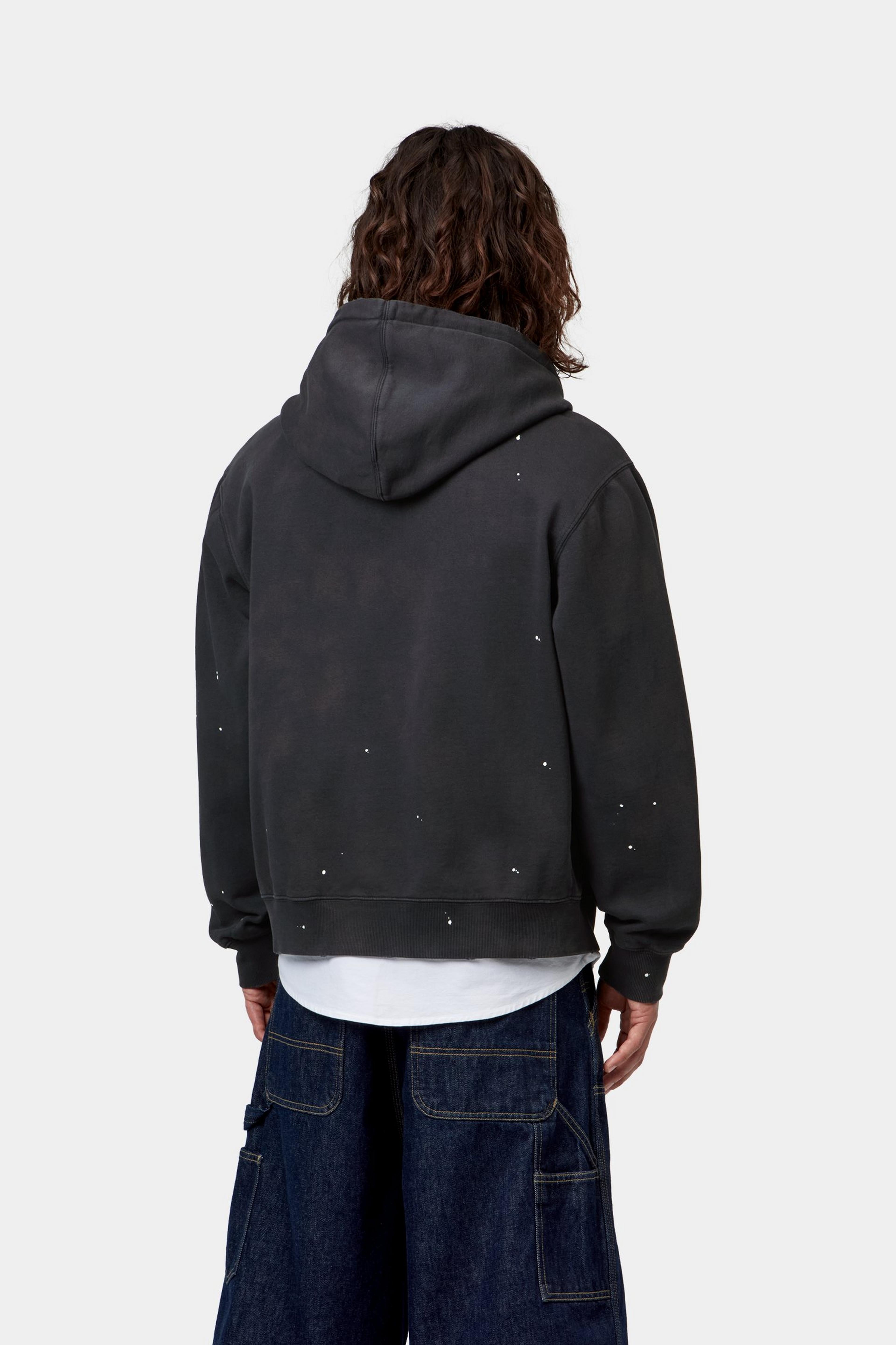 Hooded Painter Jacket - Black, Destroy wash, splatter