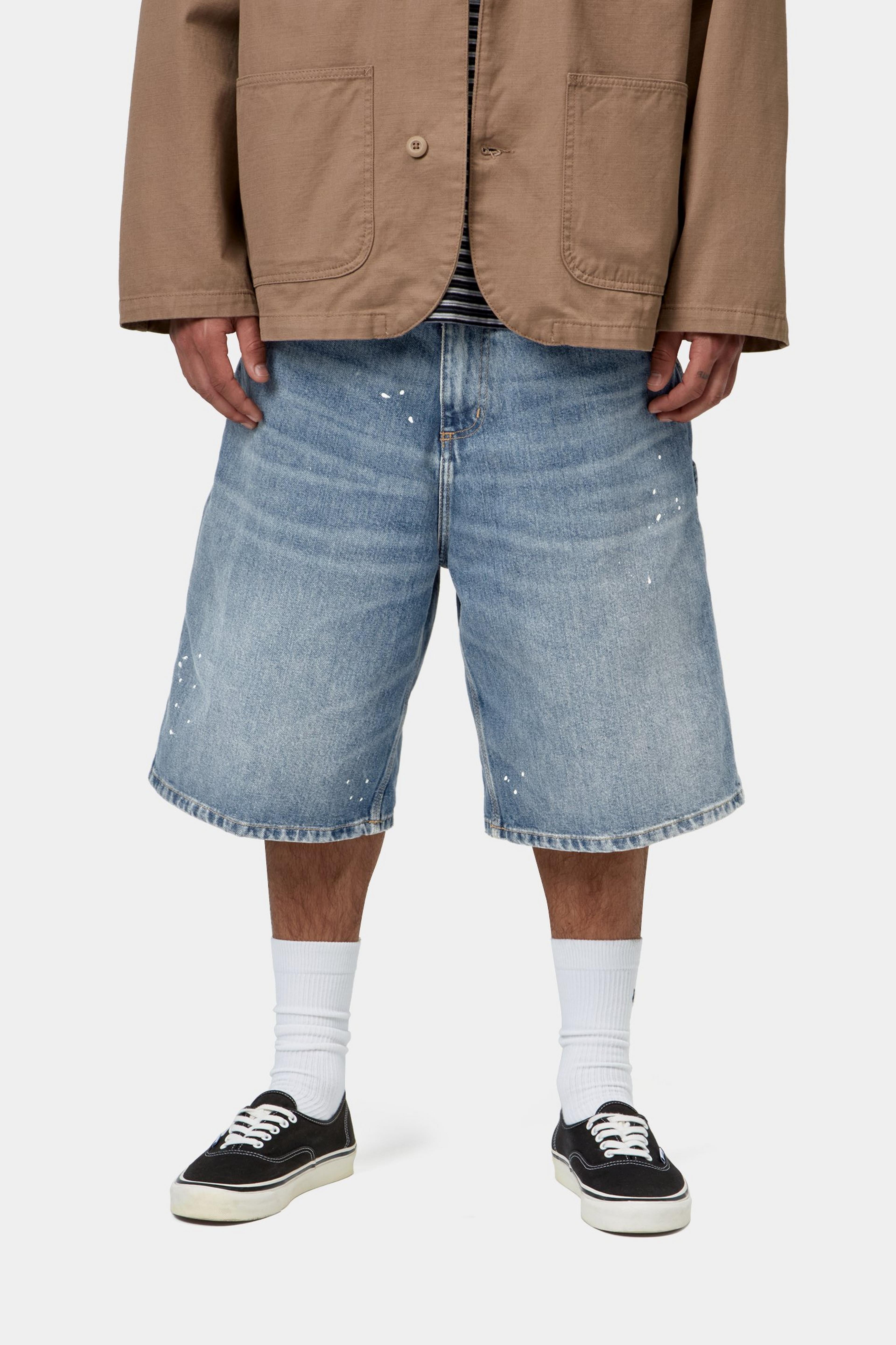 OG Single Knee Short - Blue, Destroy wash, splatter