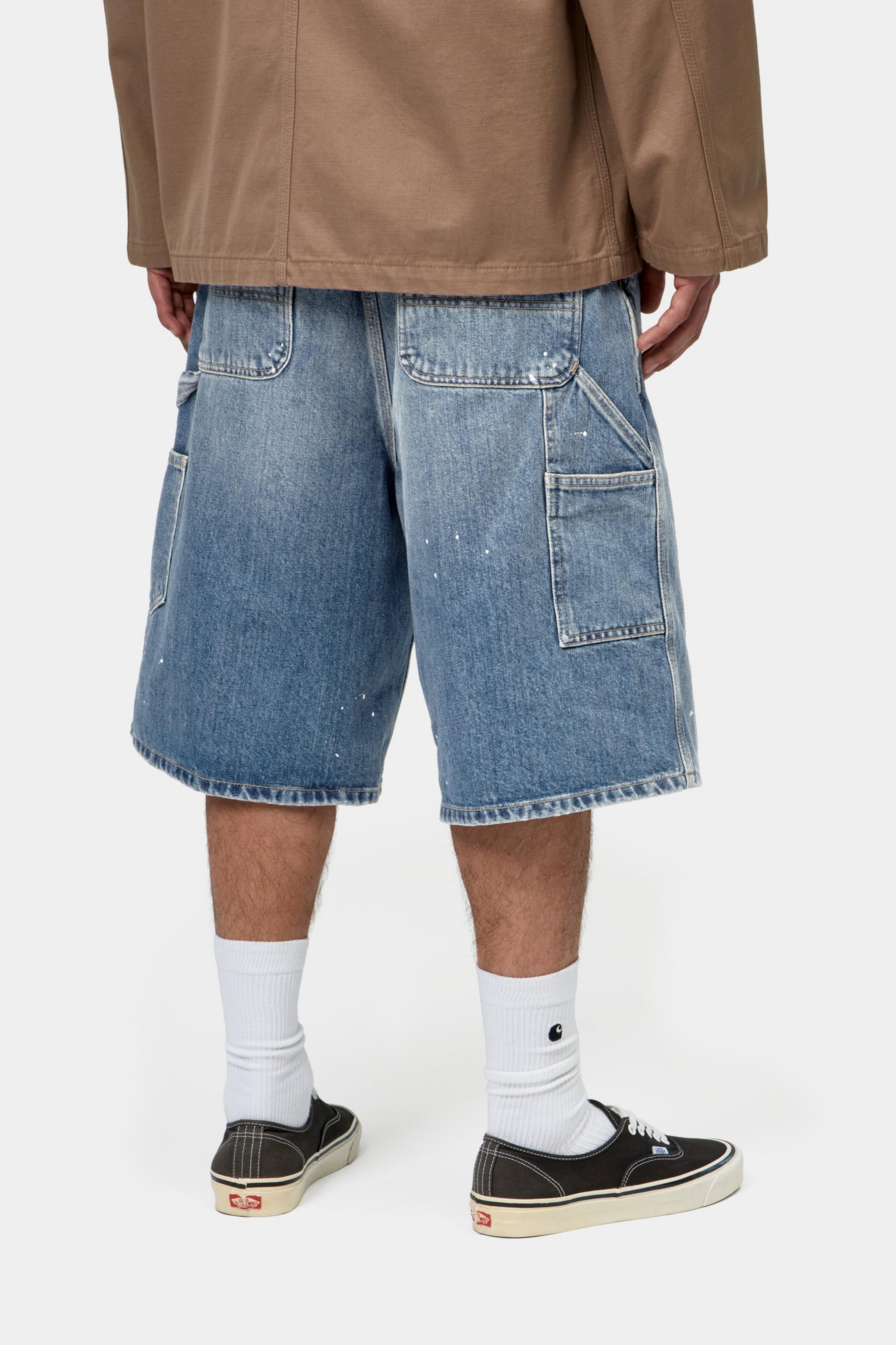 OG Single Knee Short - Blue, Destroy wash, splatter