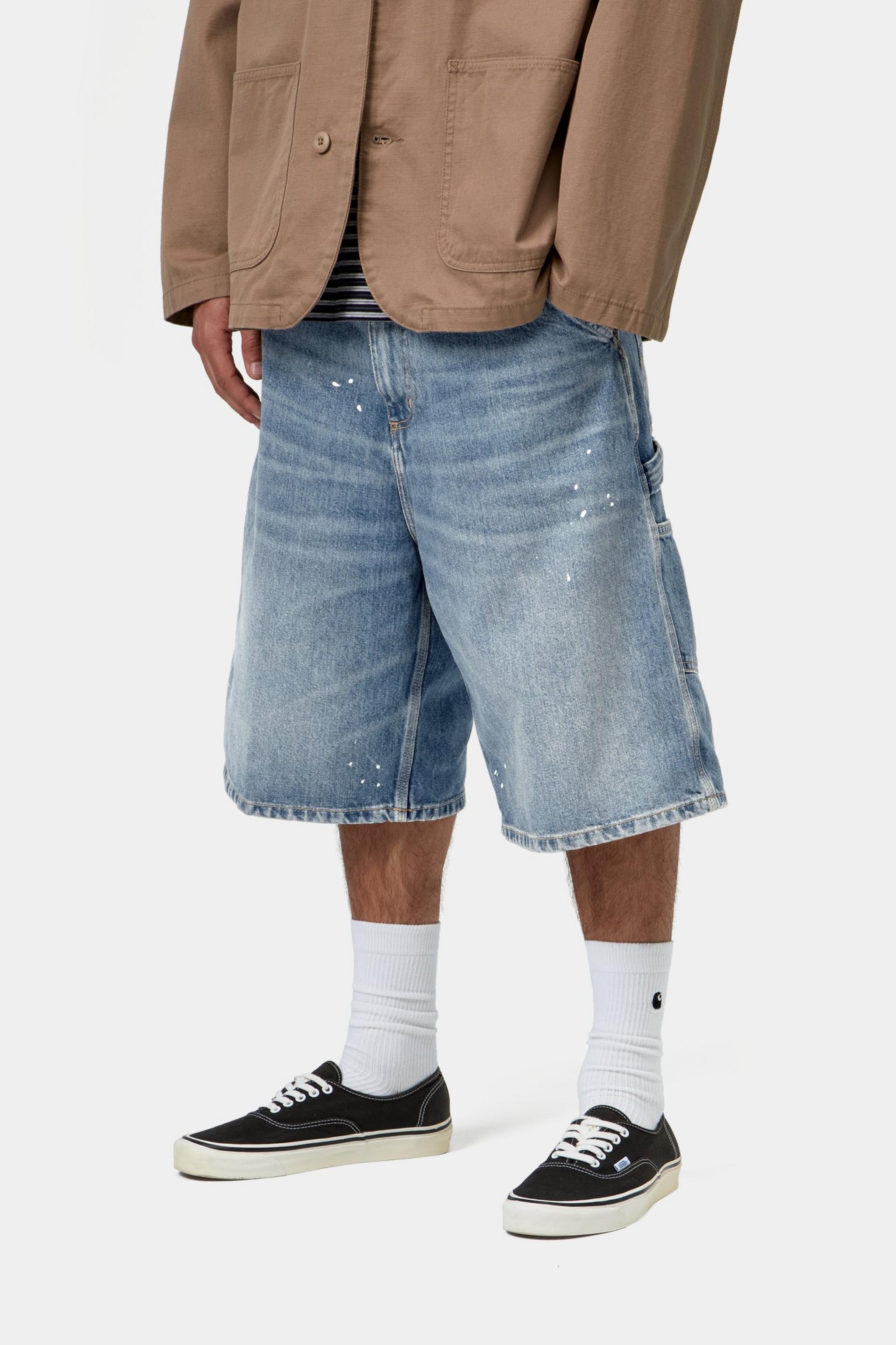 OG Single Knee Short - Blue, Destroy wash, splatter