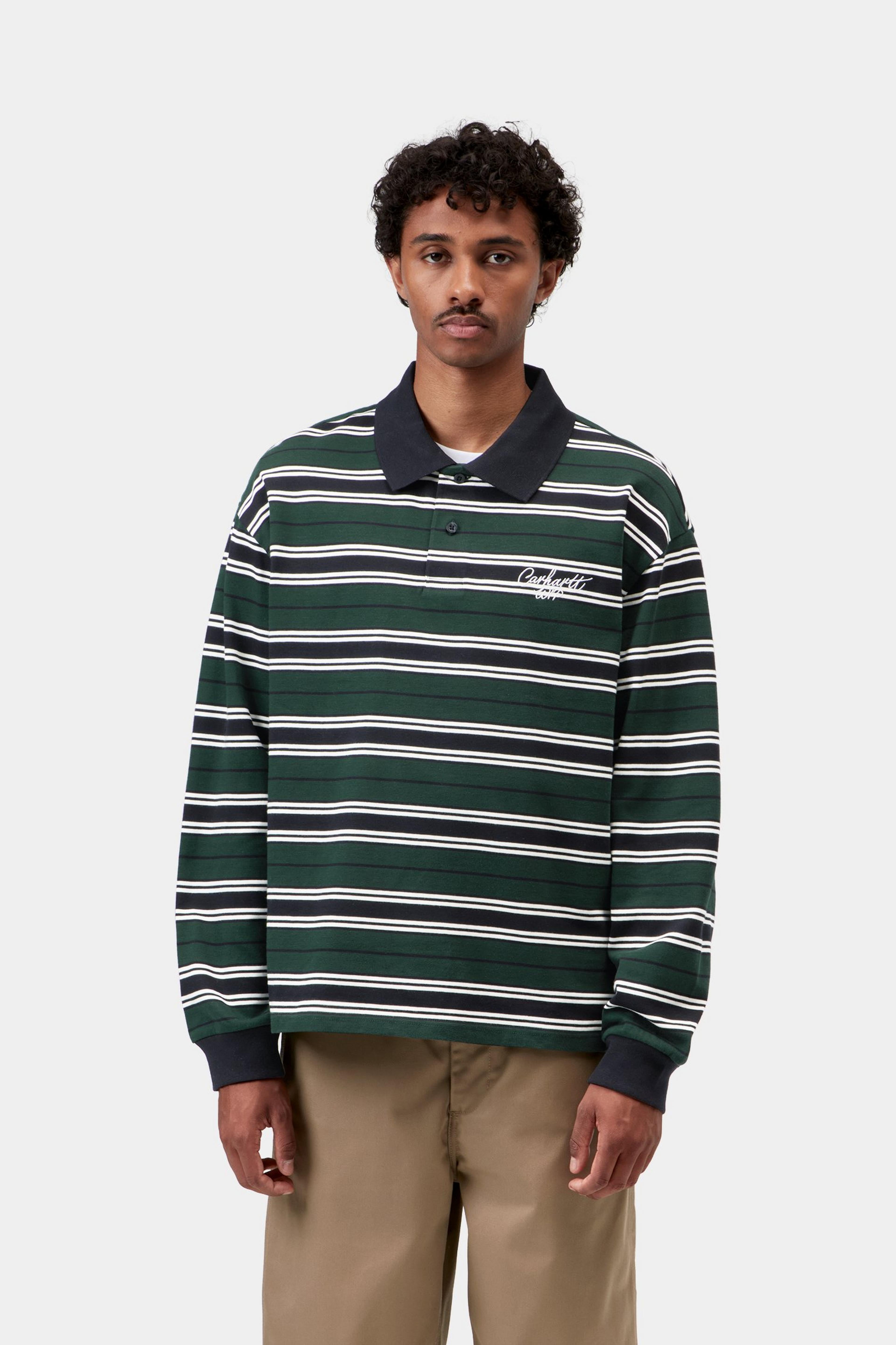 L/S Devitt Rugby Shirt - Devitt Stripe, Dark Scarab