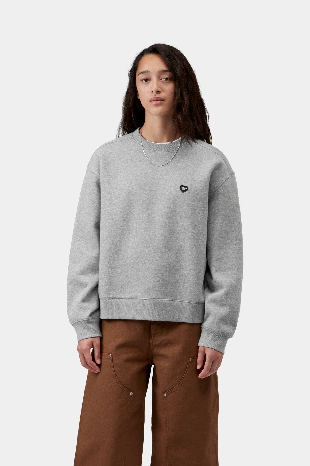 W' Small Heart Patch Sweatshirt - Grey Heather / Black