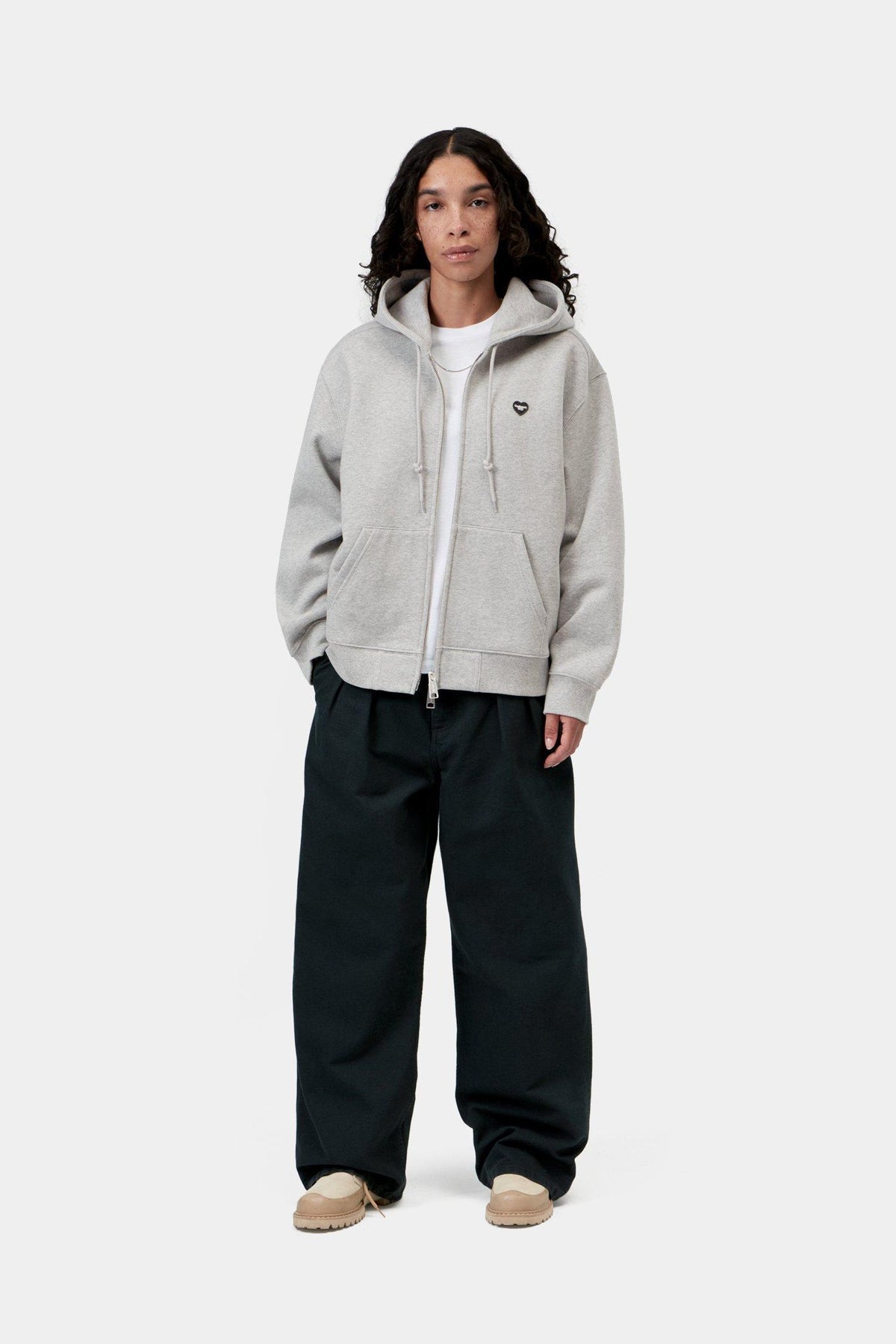 W' Hooded Small Heart Patch Jacket - Grey Heather / Black