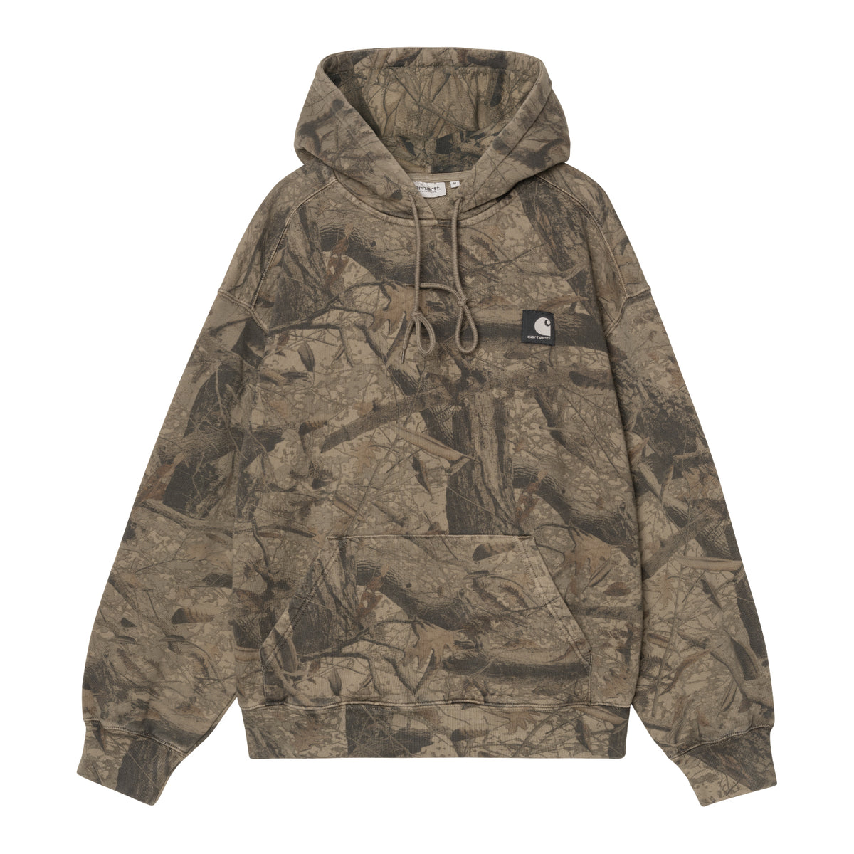 Hooded Feather Tree Sweat - Camo Feather Tree, Khaki / Shungite, Garment dyed