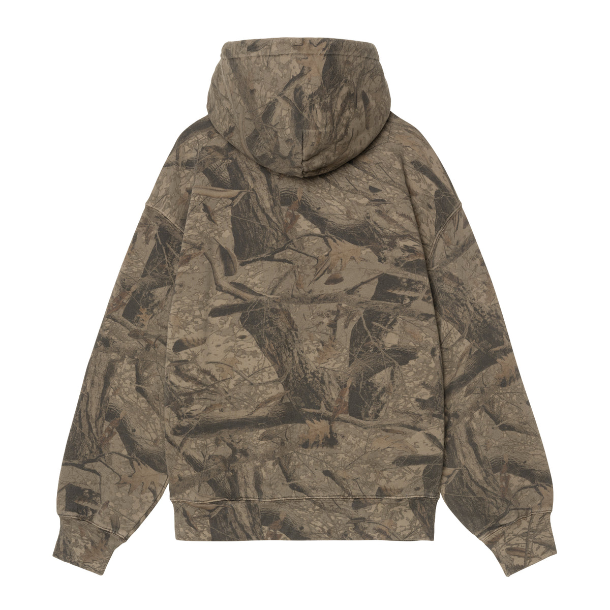 Hooded Feather Tree Sweat - Camo Feather Tree, Khaki / Shungite, Garment dyed