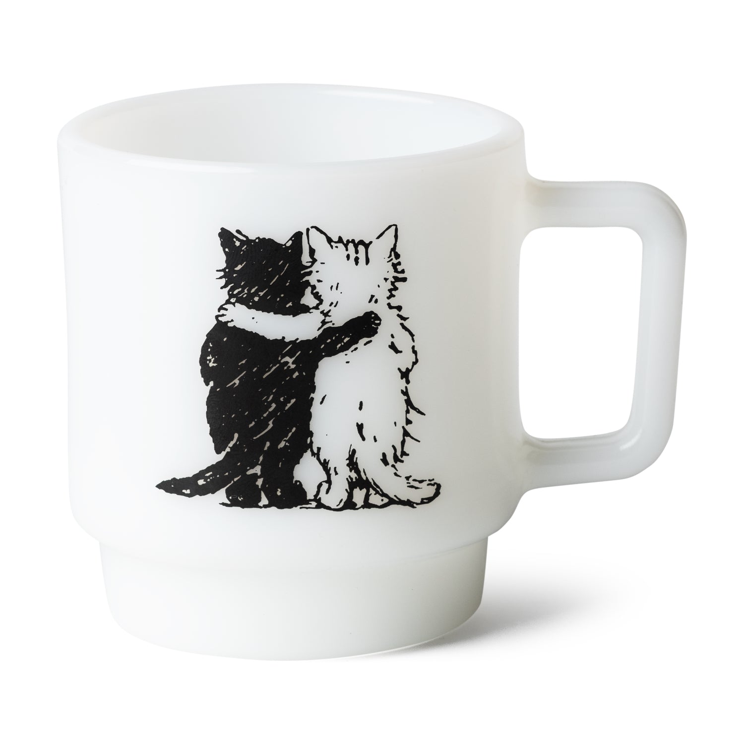 Hugging Cats Glass Mug - White