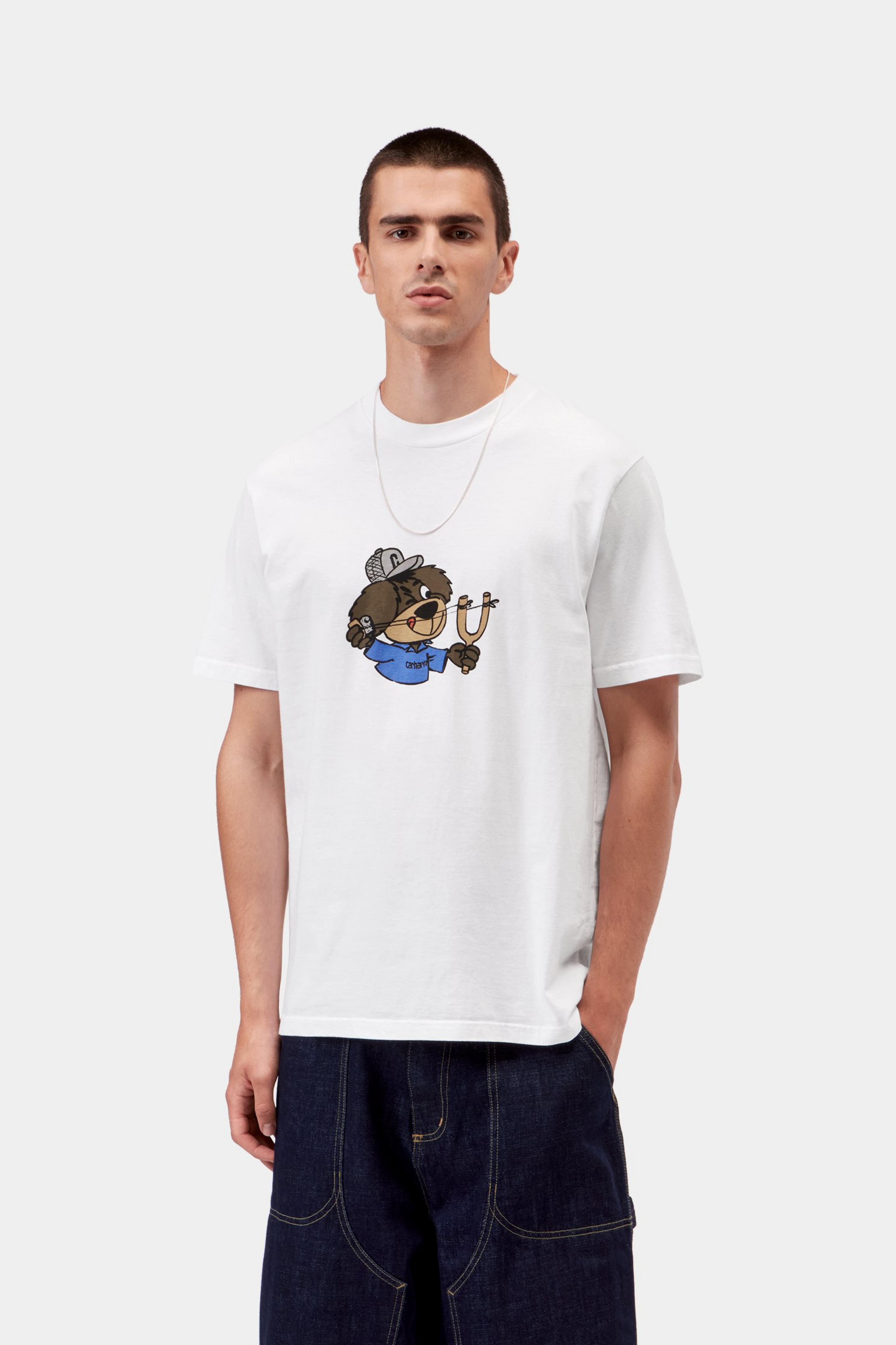 S/S Slingshot T-Shirt - White, heavy enzyme wash