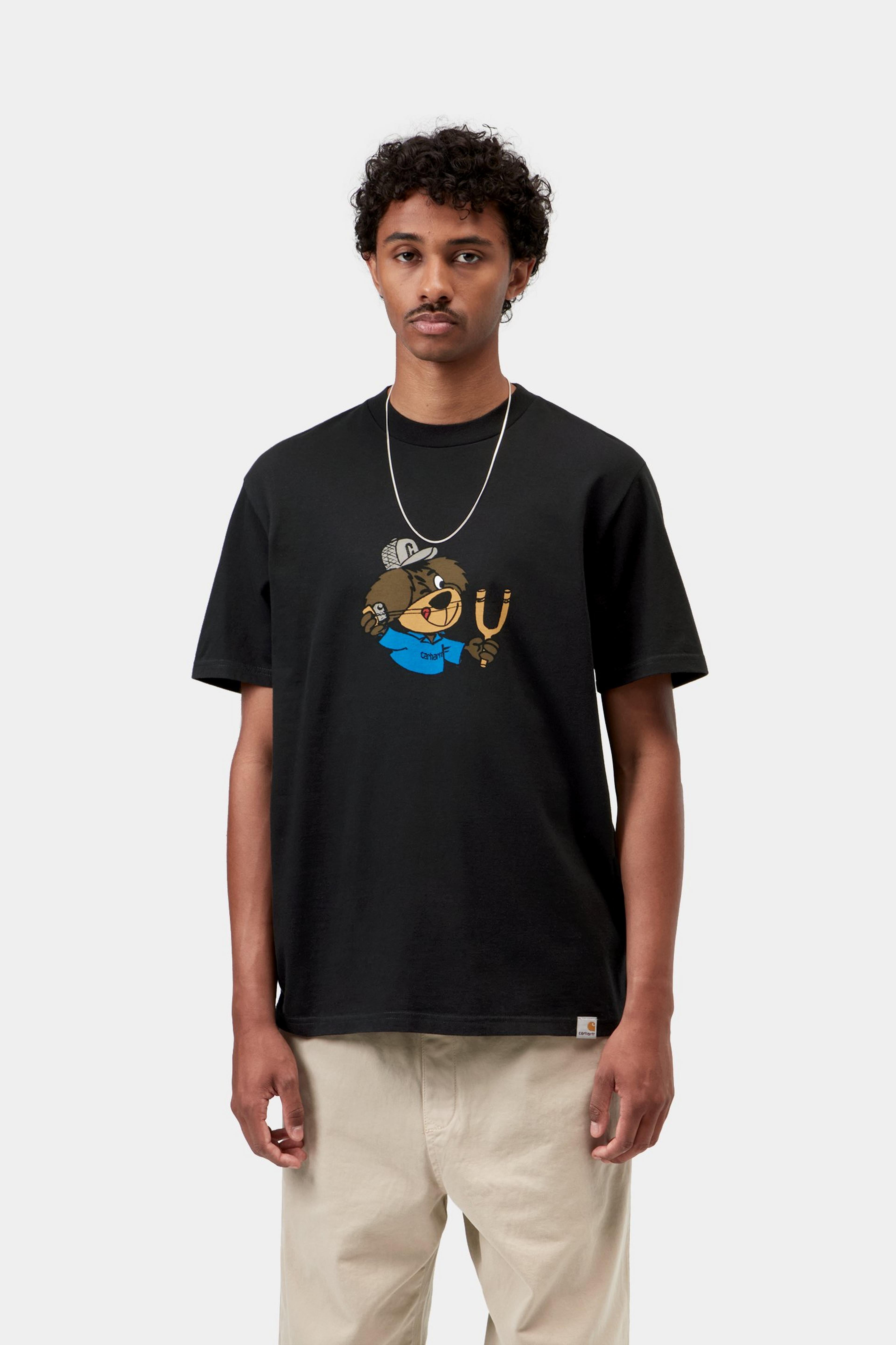 S/S Slingshot T-Shirt - Black, heavy enzyme wash
