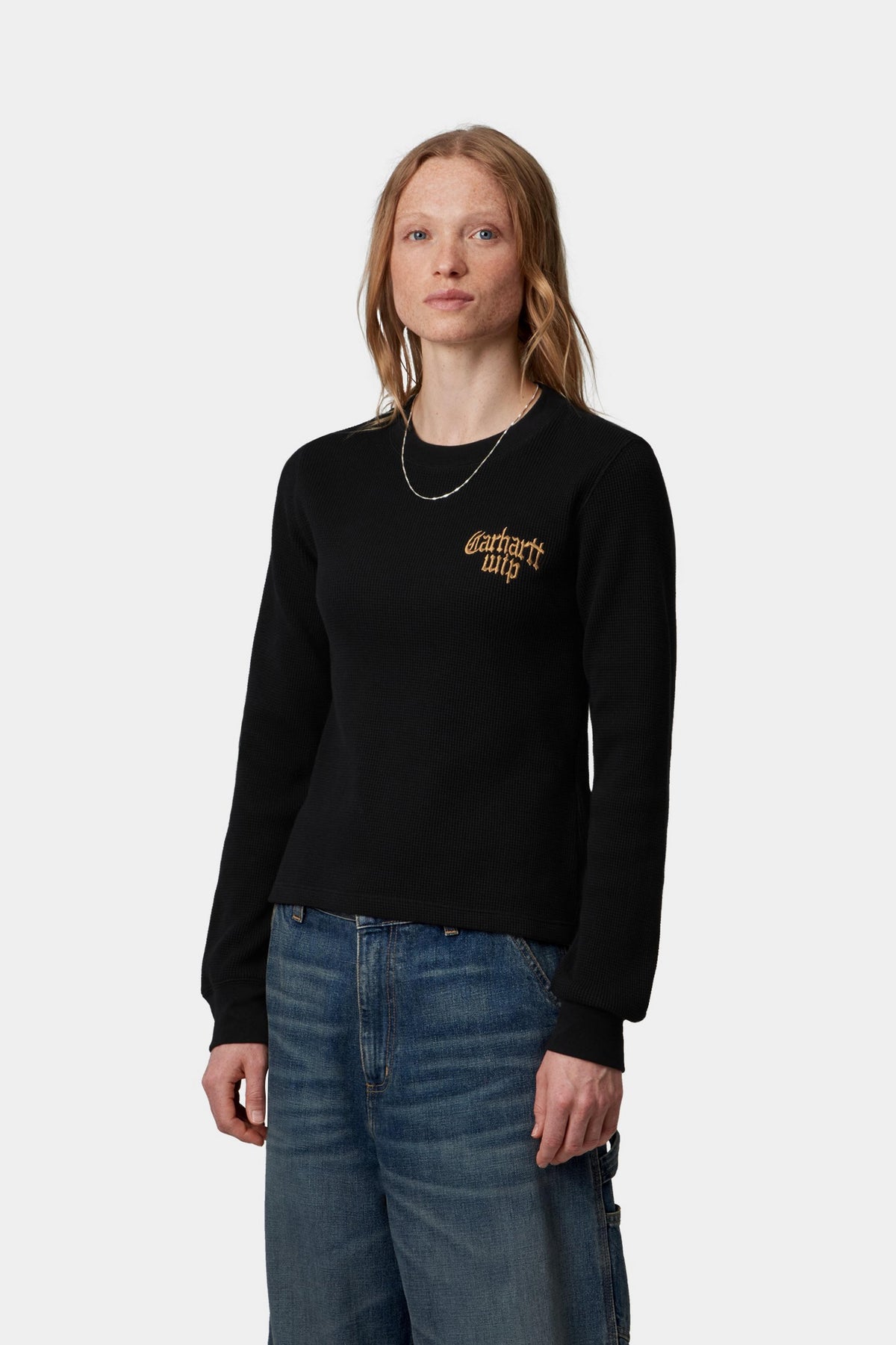 W' L/S Blackletter Waffle T-Shirt - Black / Yellow