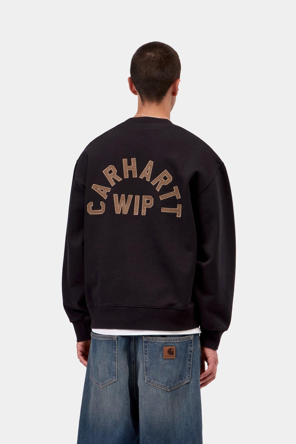 Arch Script Sweatshirt - Black / Hamilton Brown stone washed