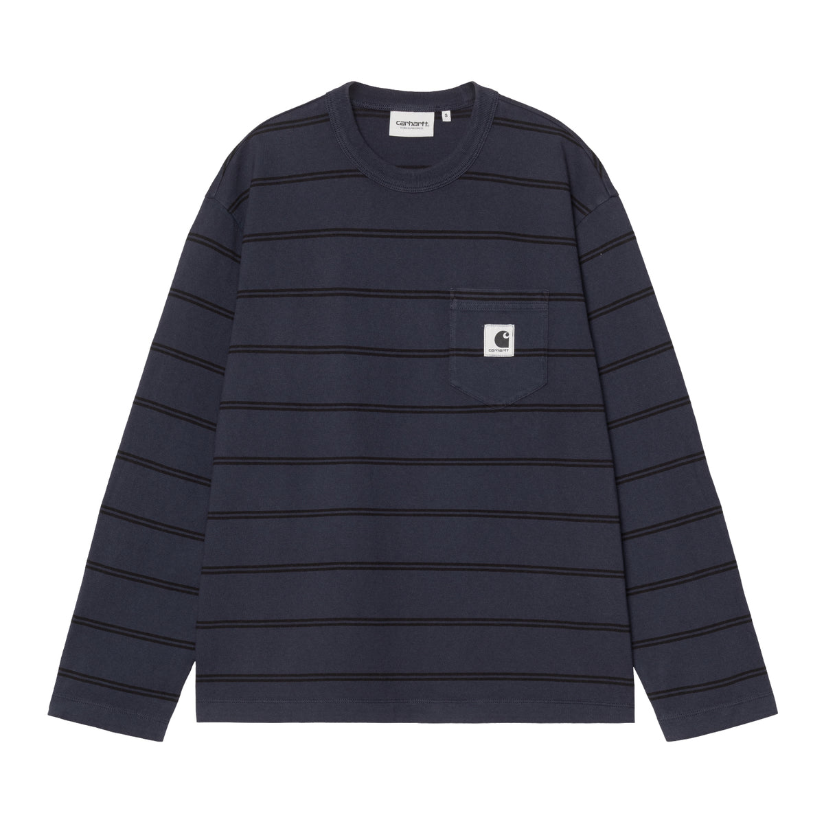 W’ L/S Cardona Pocket T-Shirt - Cardona Stripe, Natural / Dark Navy, Garment dyed