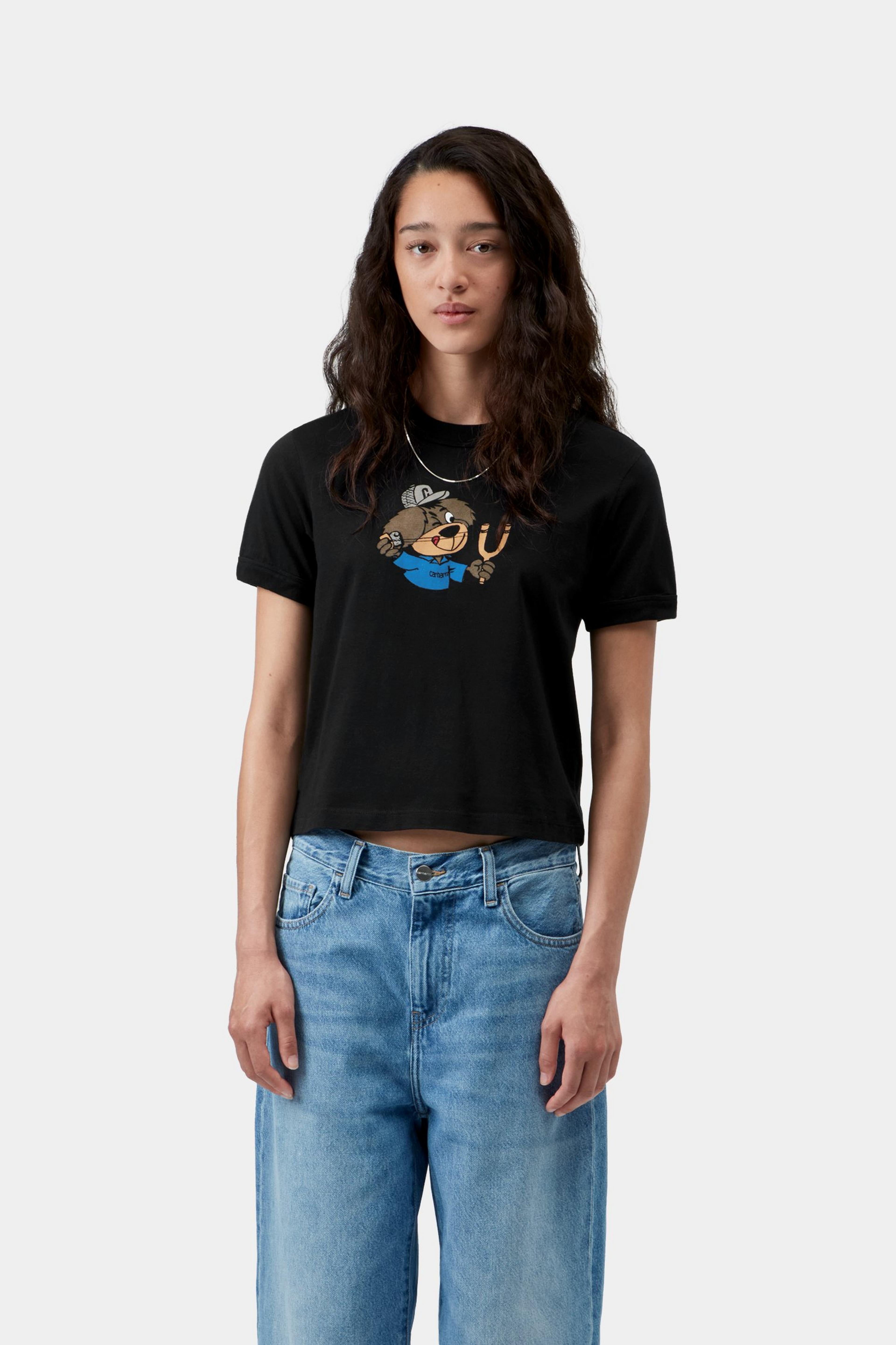W' S/S Slingshot T-Shirt - Black,heavy stone wash