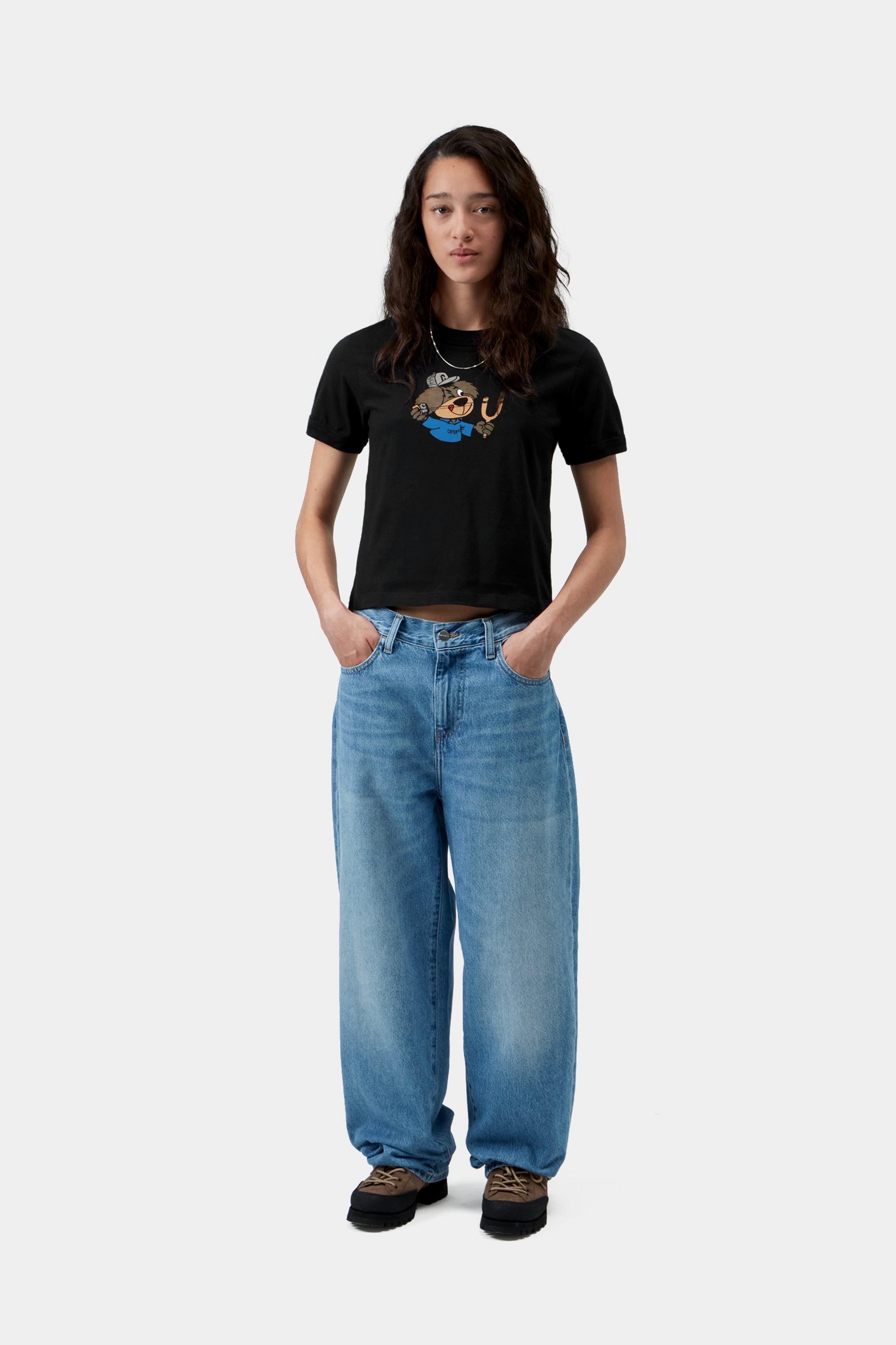 W' S/S Slingshot T-Shirt - Black,heavy stone wash