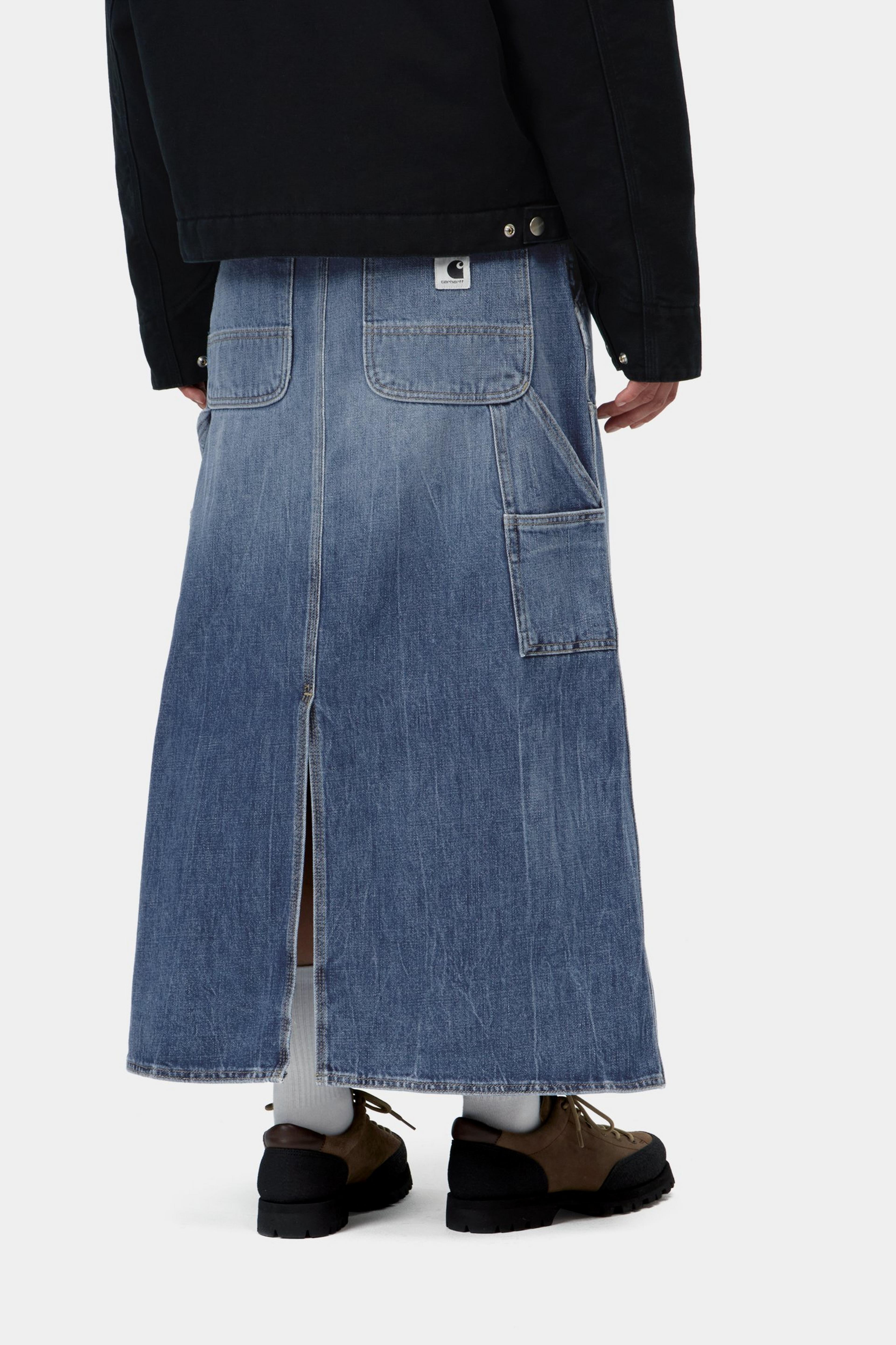 W' Double Knee Skirt Long - Blue, marble used wash