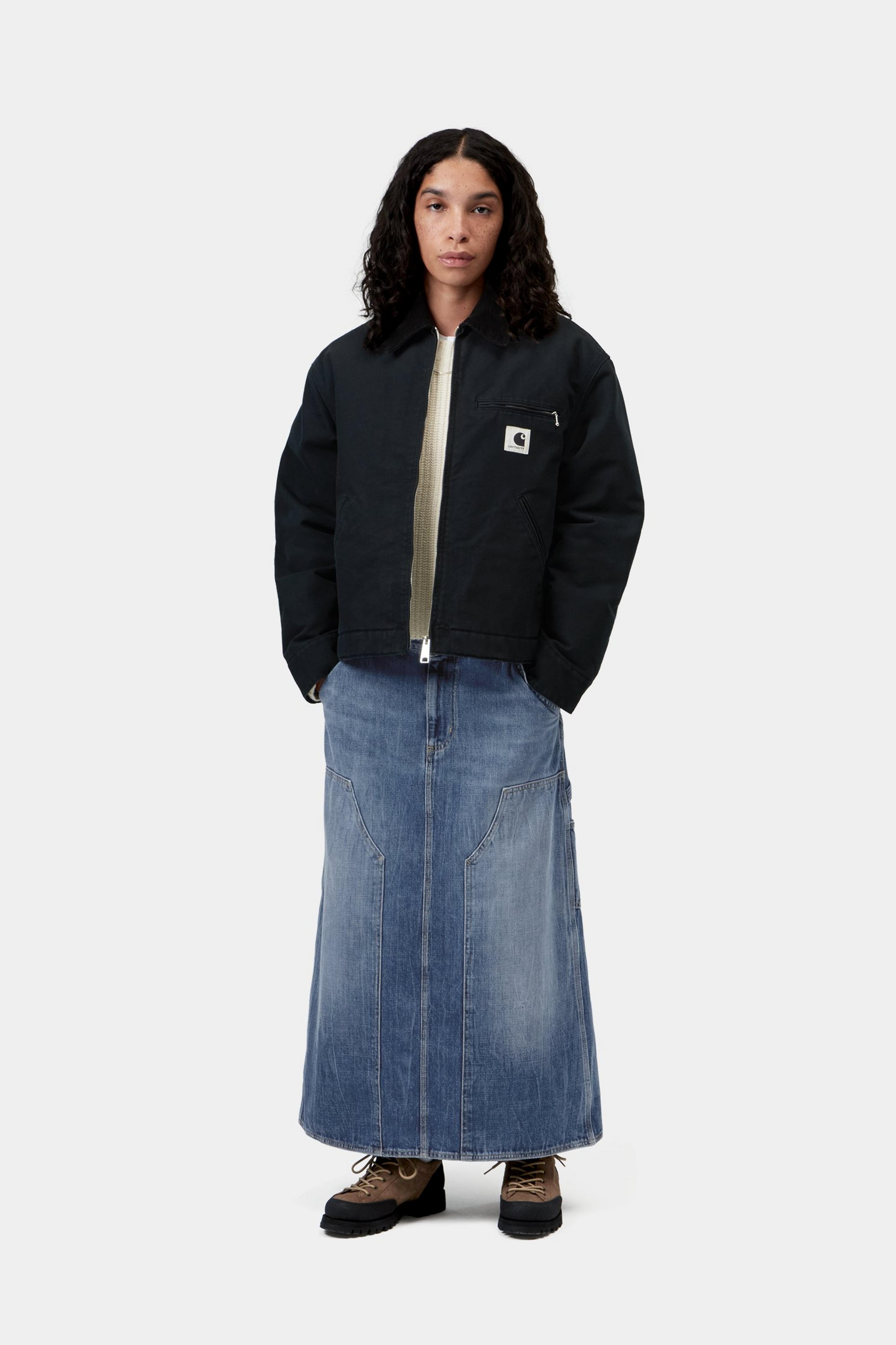 W' Double Knee Skirt Long - Blue, marble used wash