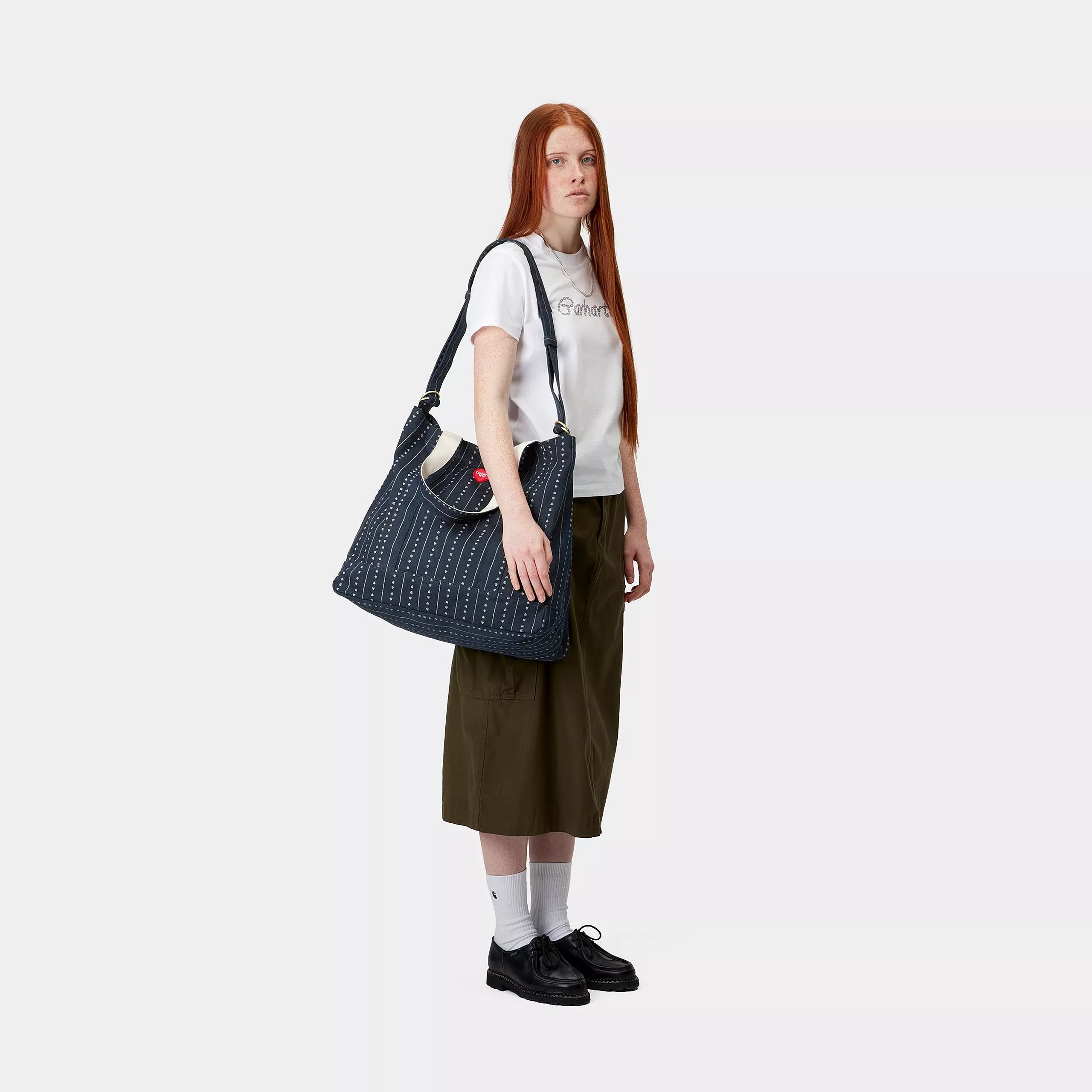 DREWE TOTE, BIG - Heart C Pinstripe, Ink / Natural
