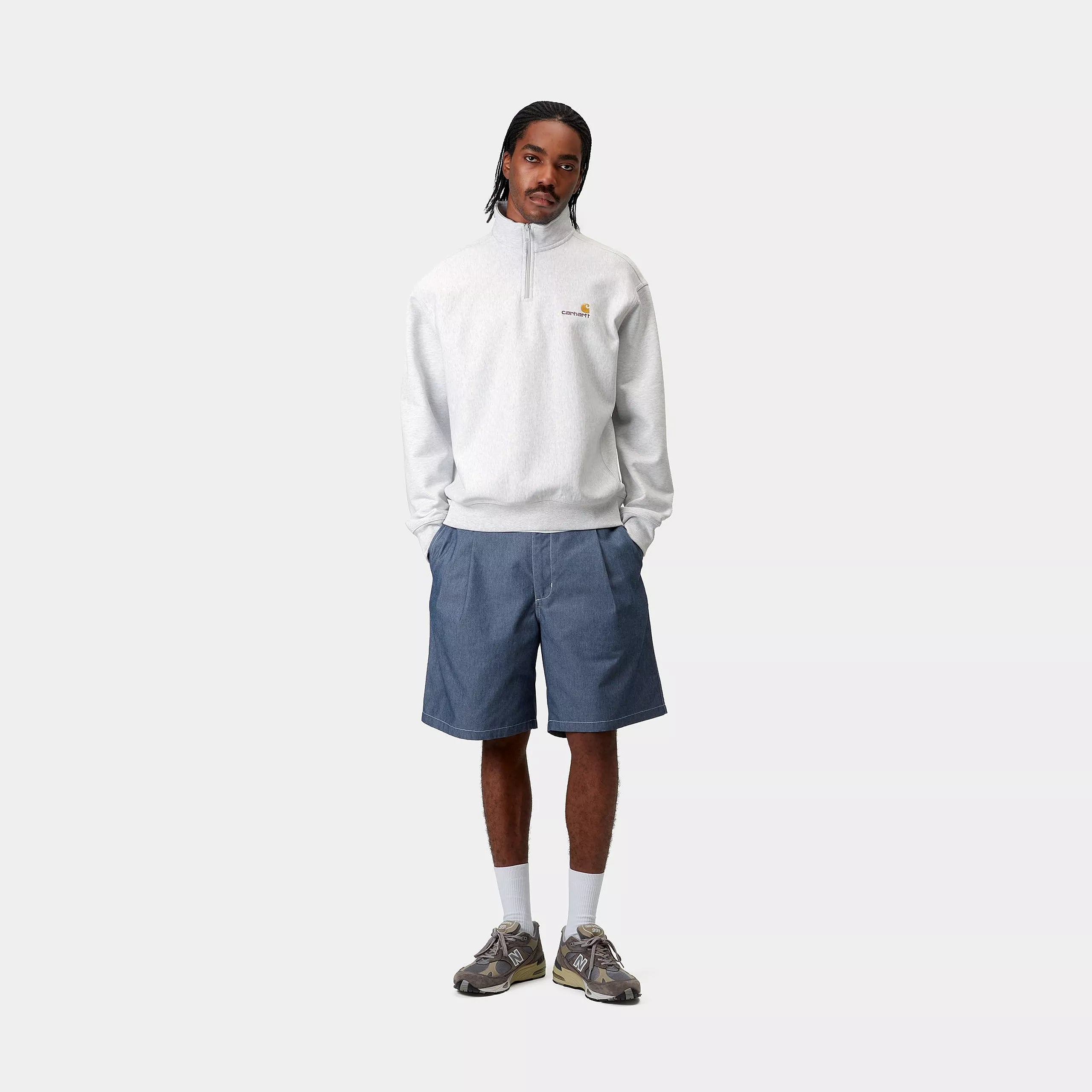 HALF ZIP AMERICAN SCRIPT SWEAT - Ash Heather