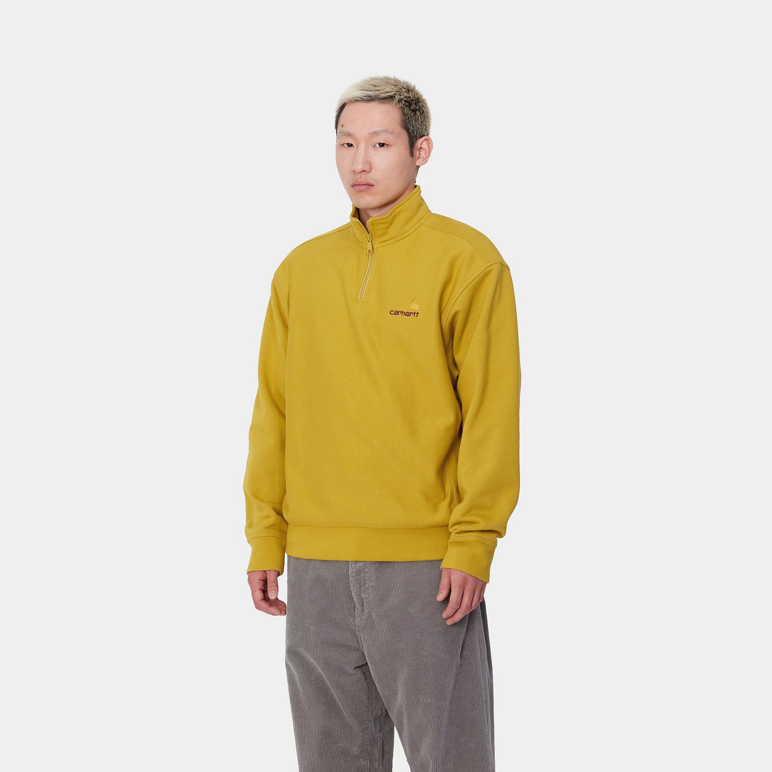 HALF ZIP AMERICAN SCRIPT SWEATSHIRT - Golden Olive