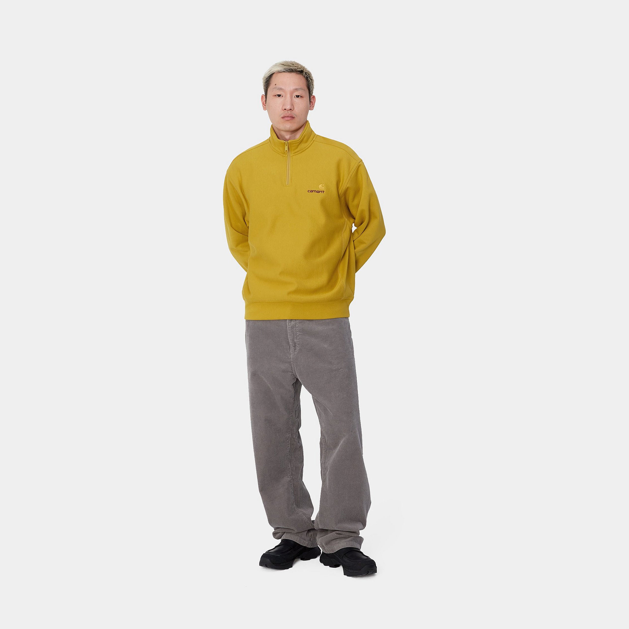 HALF ZIP AMERICAN SCRIPT SWEATSHIRT - Golden Olive