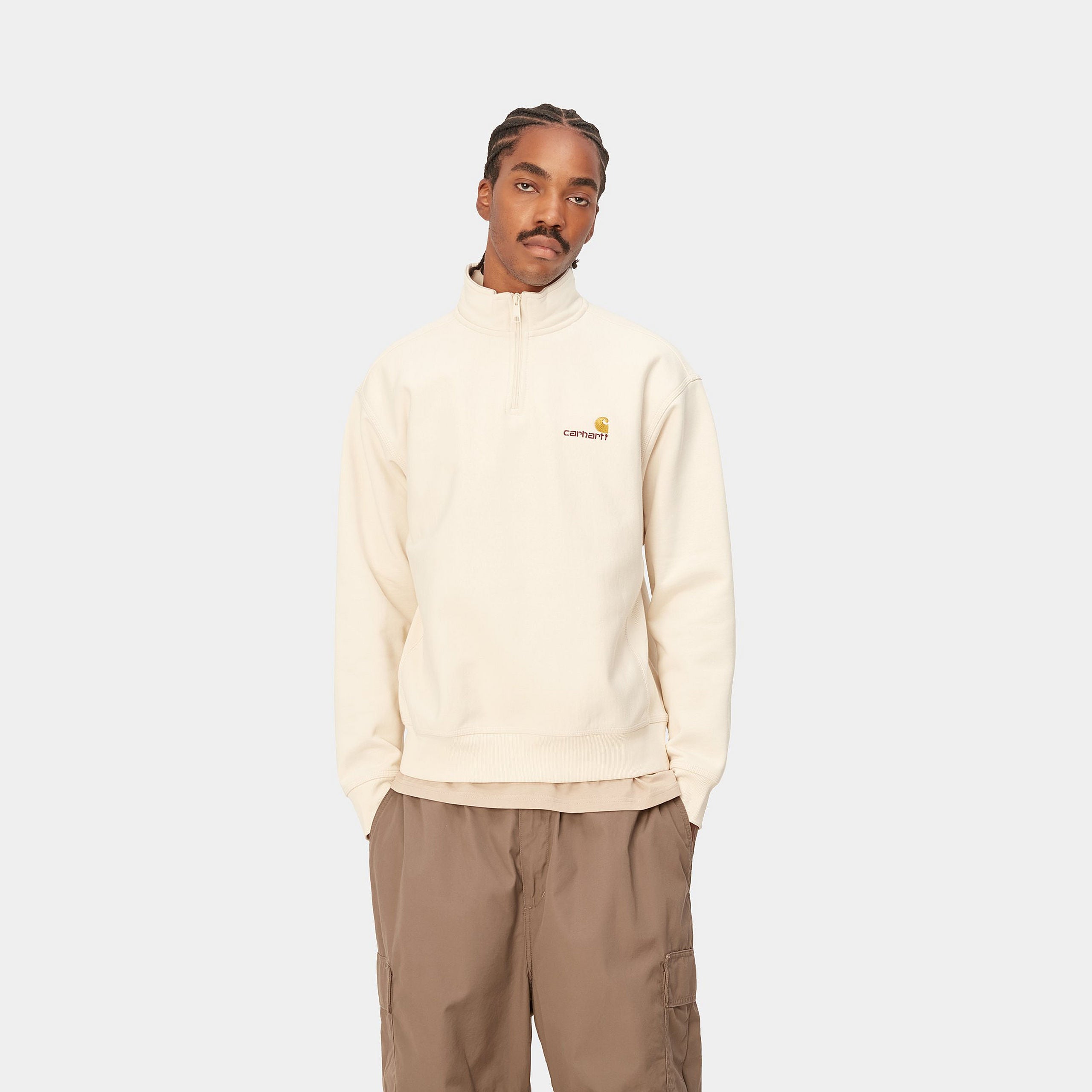 HALF ZIP AMERICAN SCRIPT SWEATSHIRT - Natural