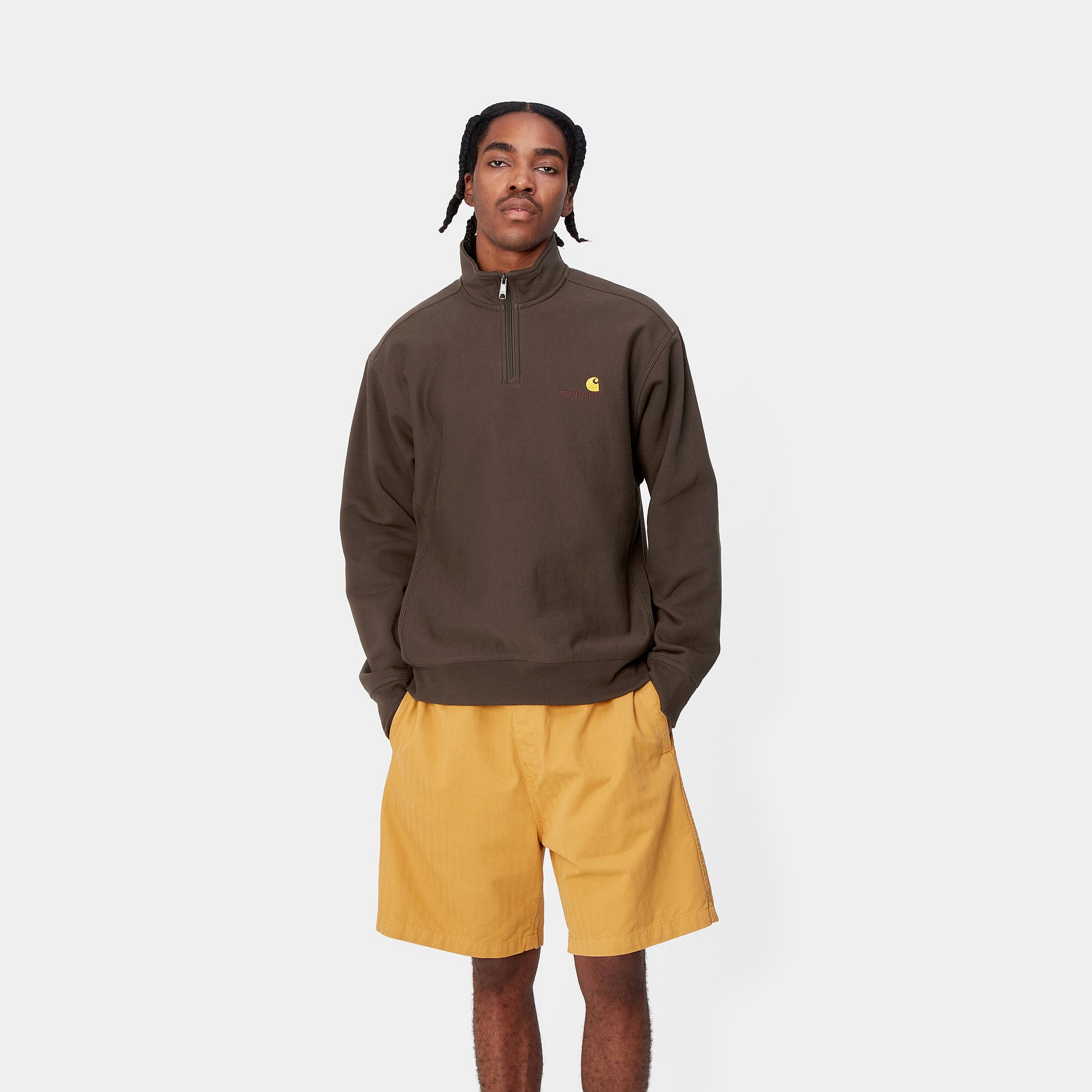HALF ZIP AMERICAN SCRIPT SWEATSHIRT - Tobacco