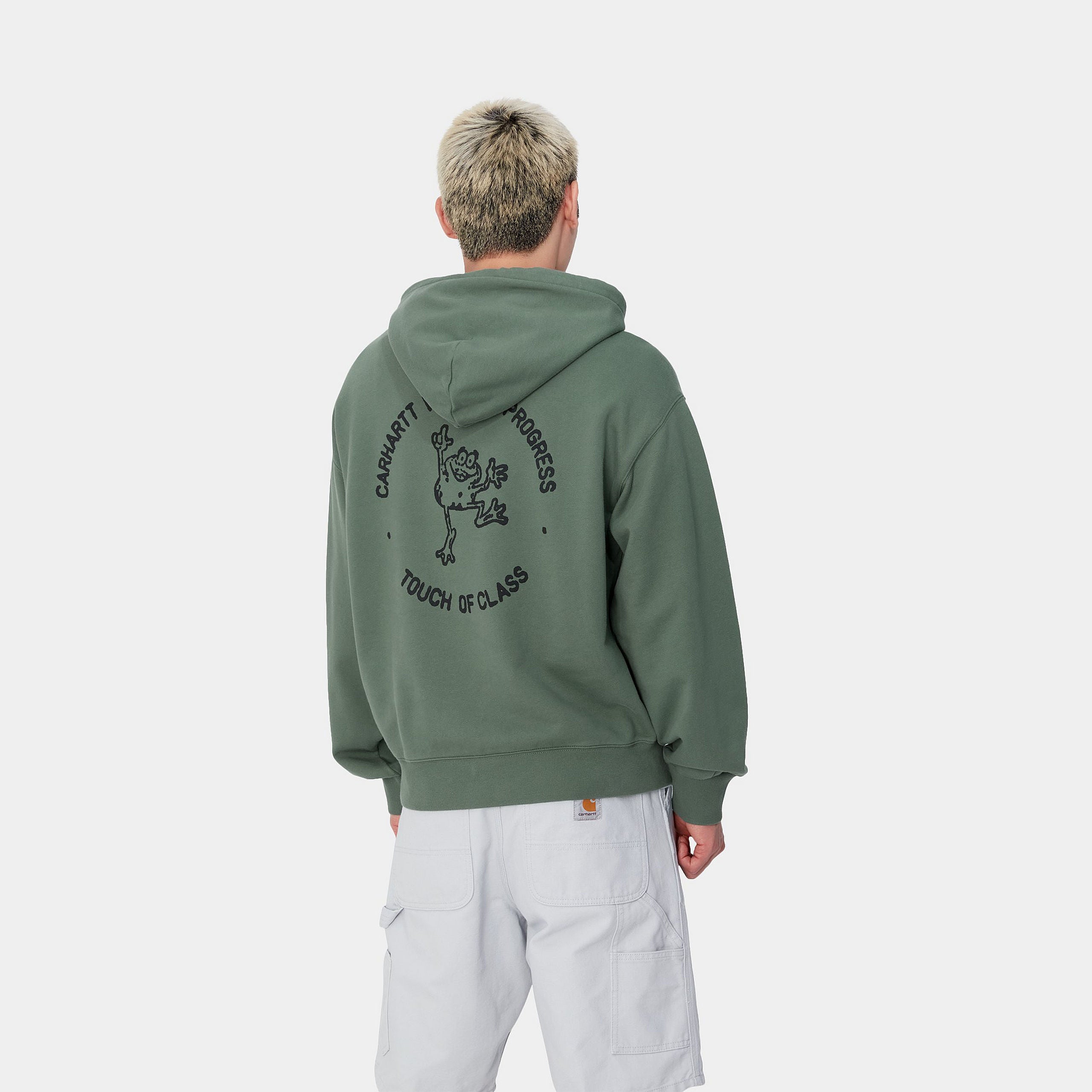 HOODED STAMP SWEAT - Duck Green / Black (stone washed)