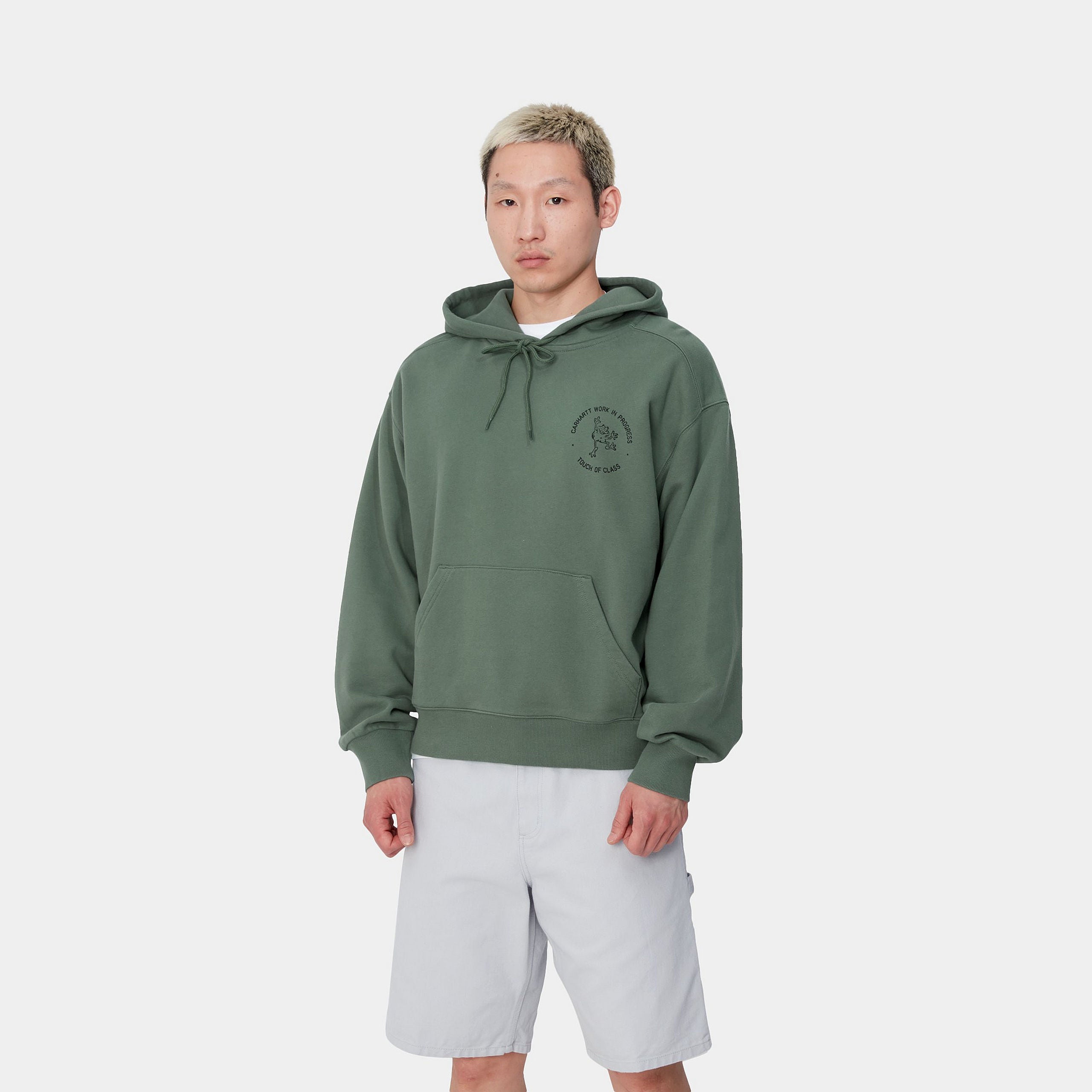 HOODED STAMP SWEAT - Duck Green / Black (stone washed)
