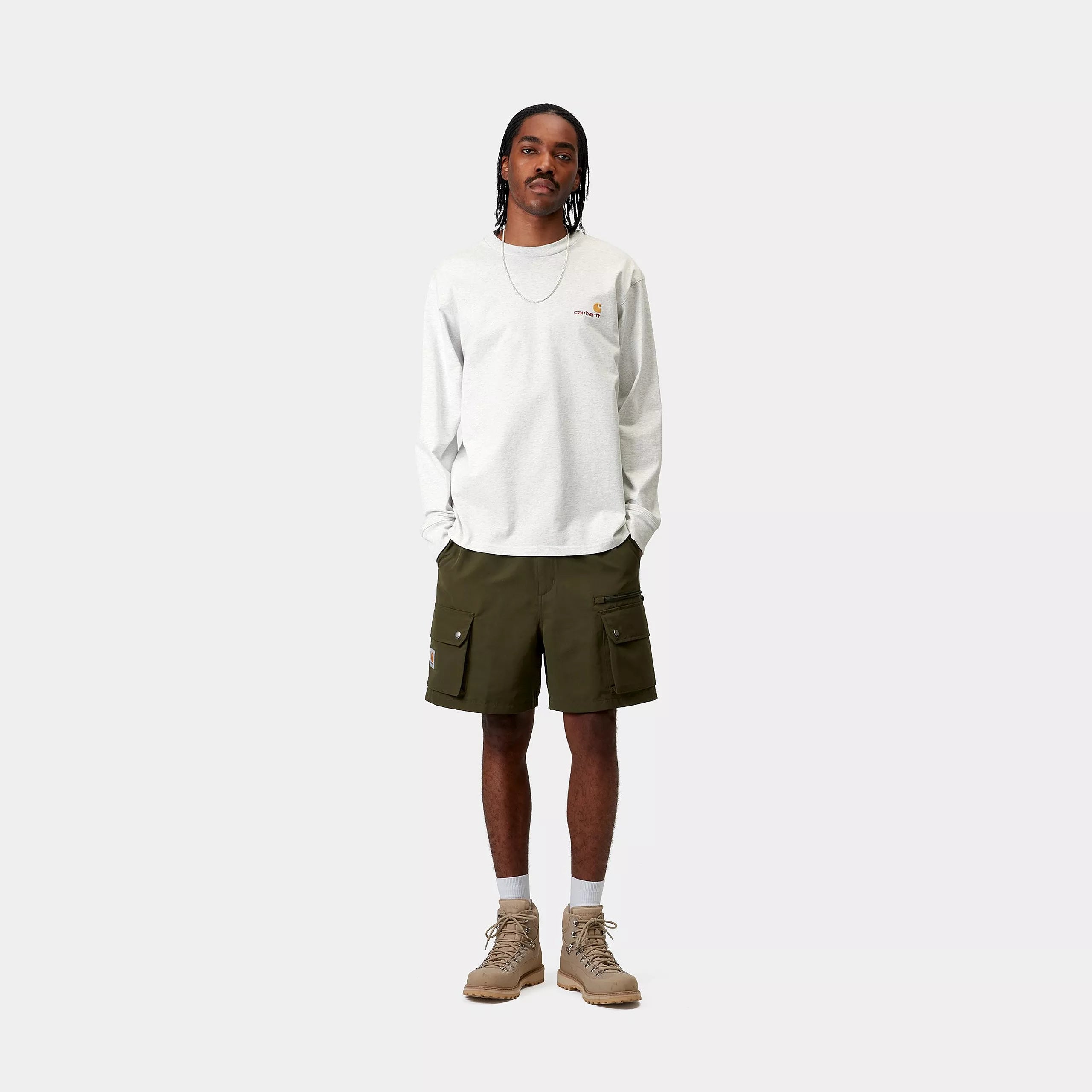 L/S AMERICAN SCRIPT T-SHIRT - Ash Heather