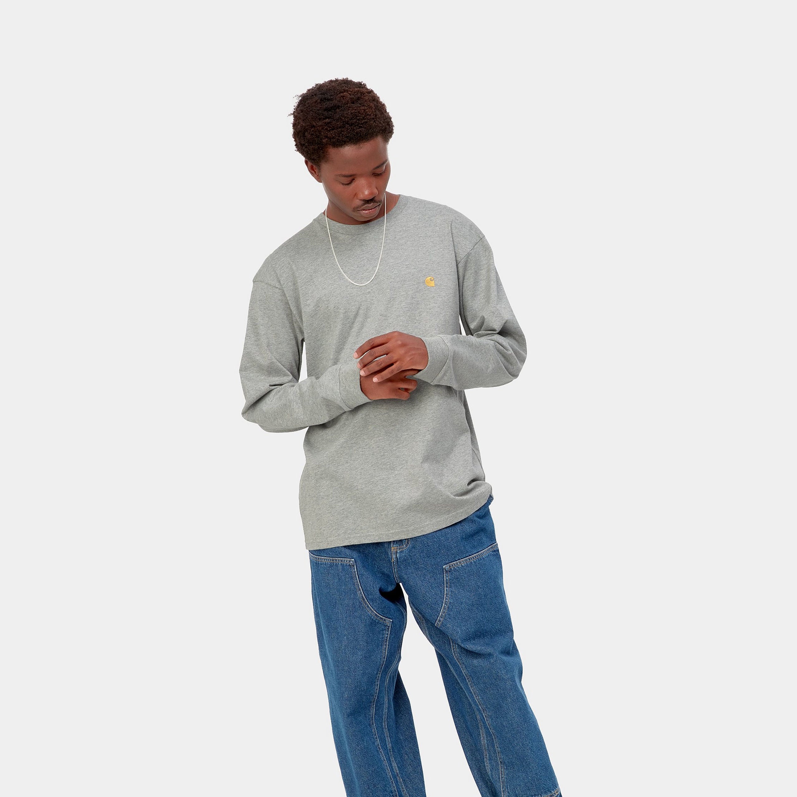 L/S CHASE T-SHIRT - Grey Heather / Gold