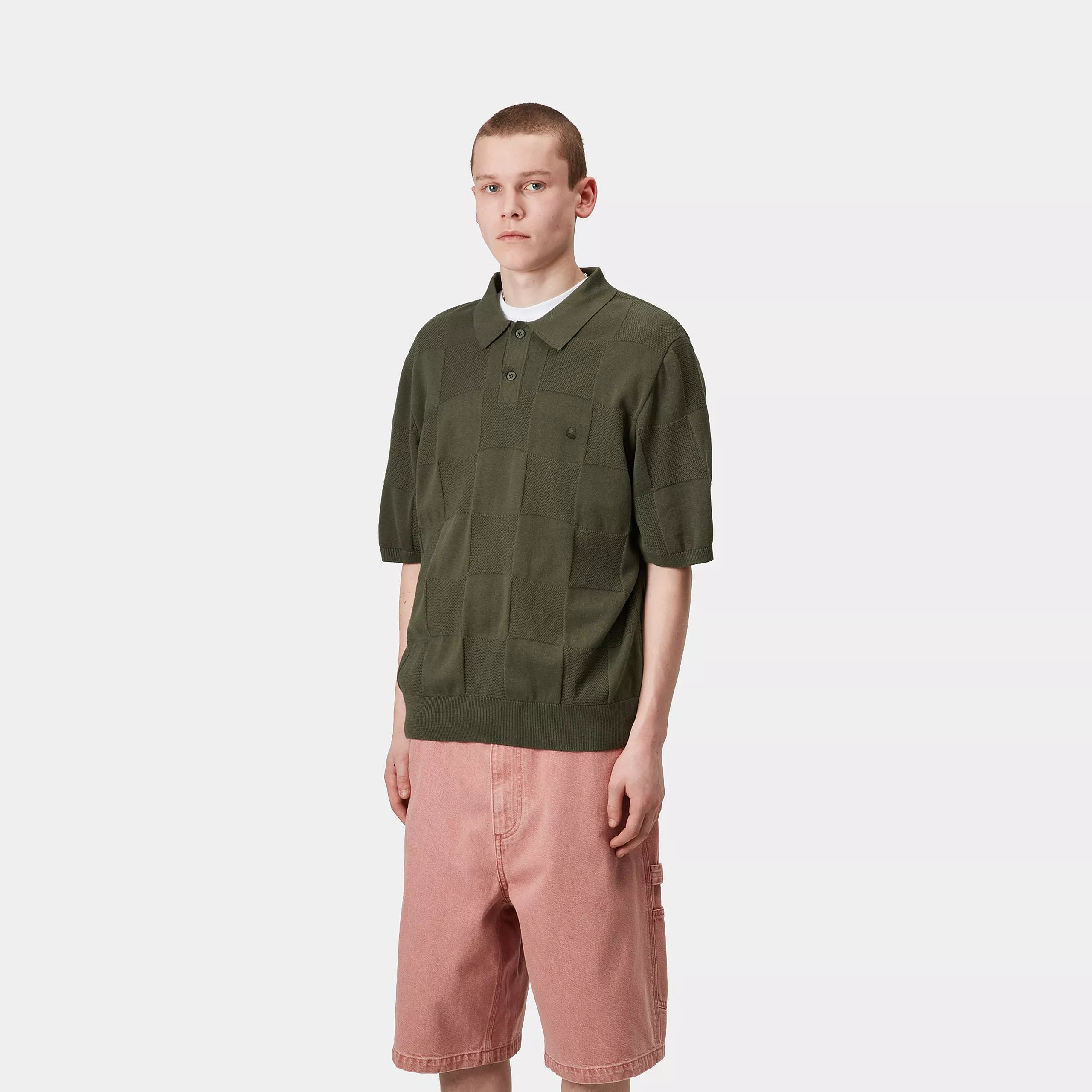 S/S CHECKER POLO - Dollar Green