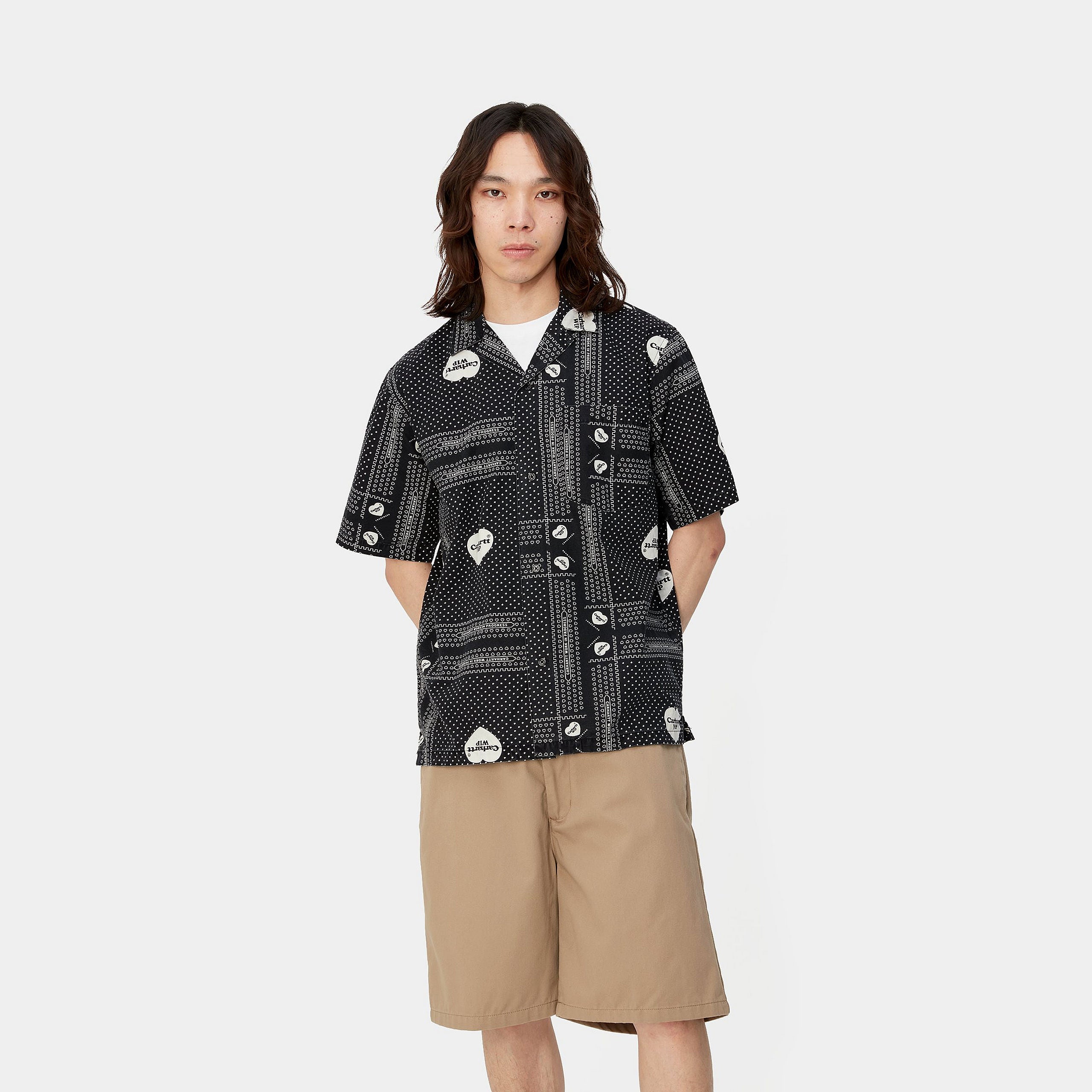S/S HEART BANDANA SHIRT - Heart Bandana AOP, Black
