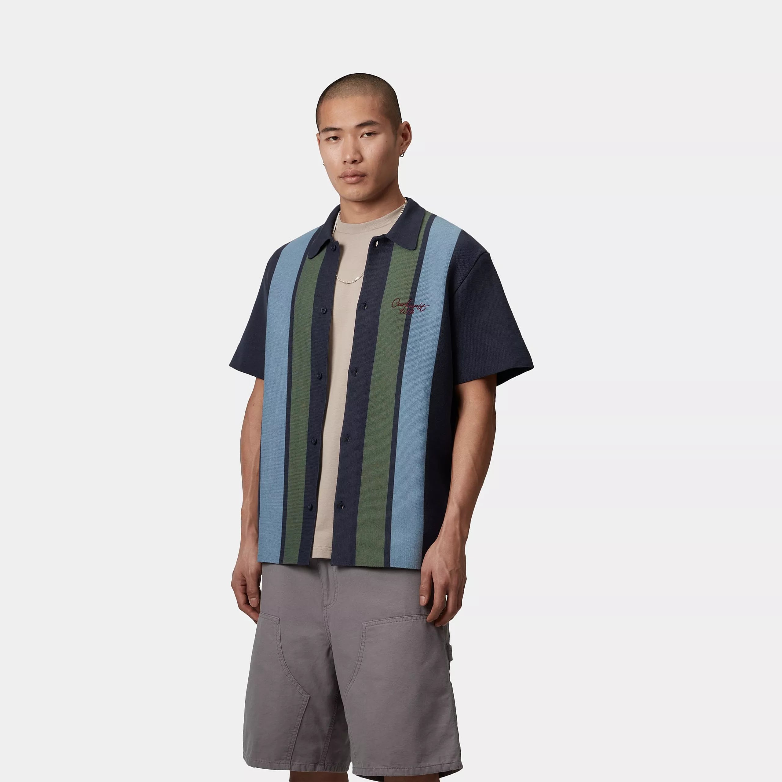 S/S MEMORY KNIT SHIRT - Percy Stripe, Ink