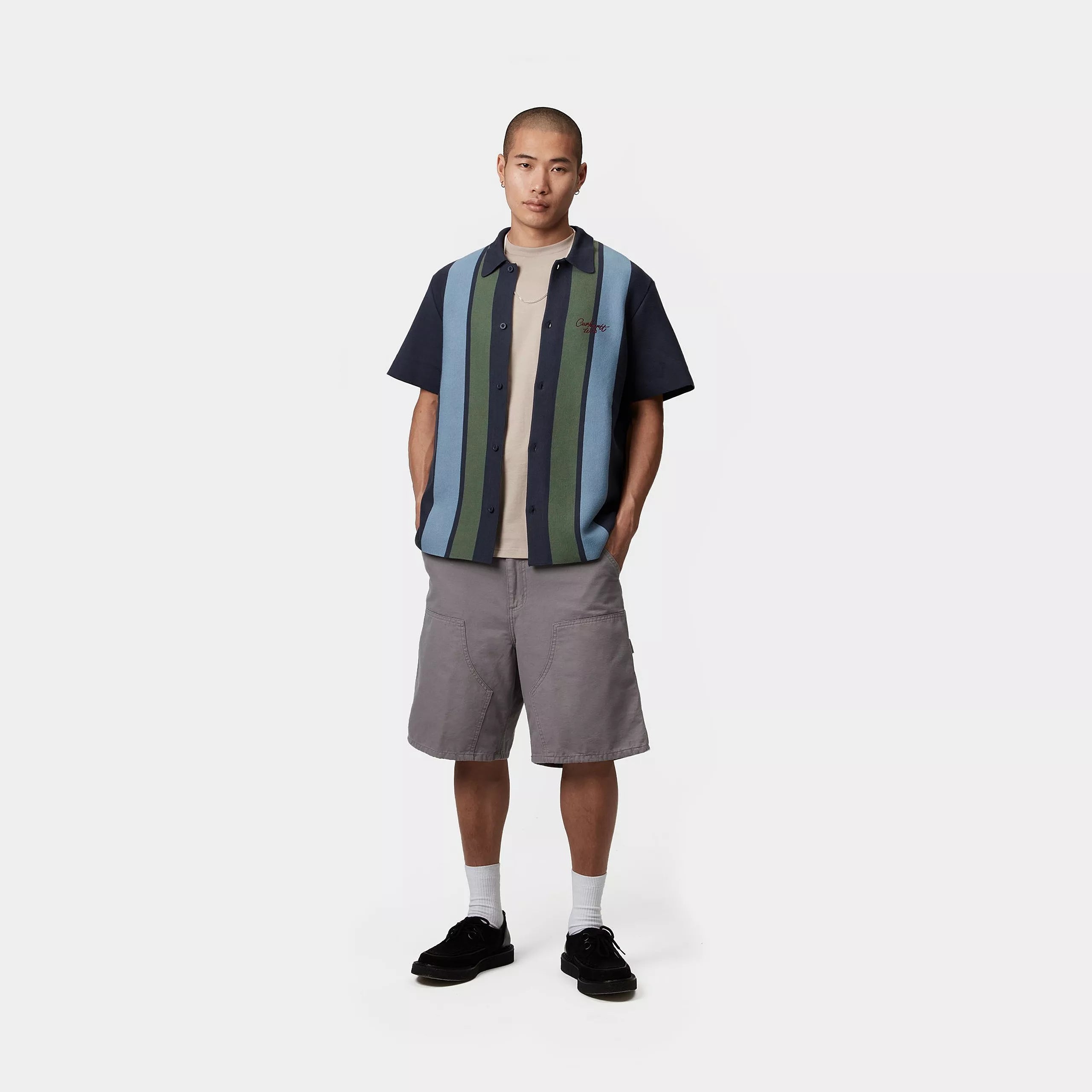 S/S MEMORY KNIT SHIRT - Percy Stripe, Ink