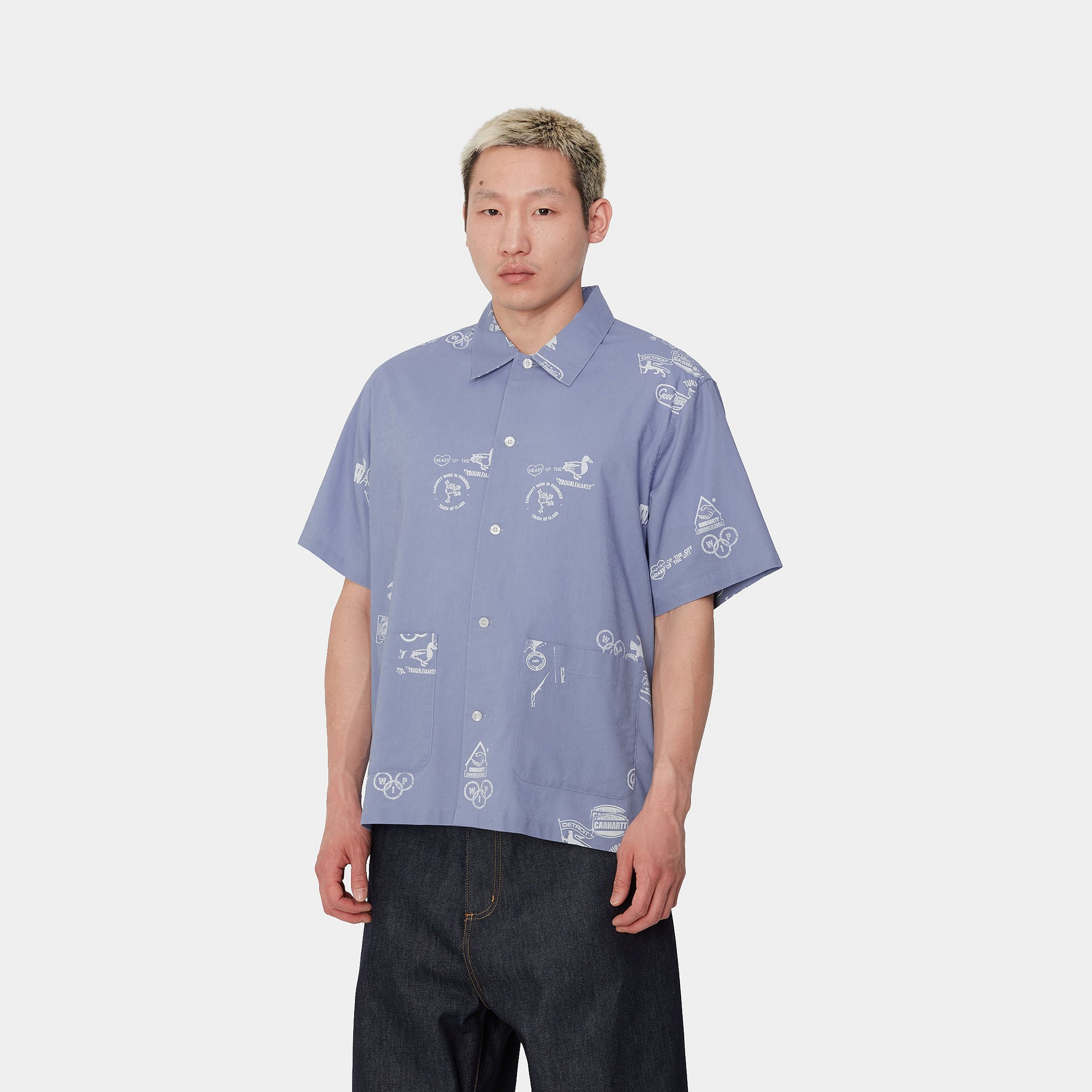 S/S STAMP SHIRT - Stamp Print, Charm Blue